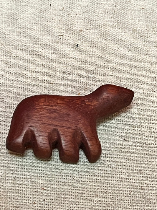 Unusual 2 inch long MCM teak bear brooch