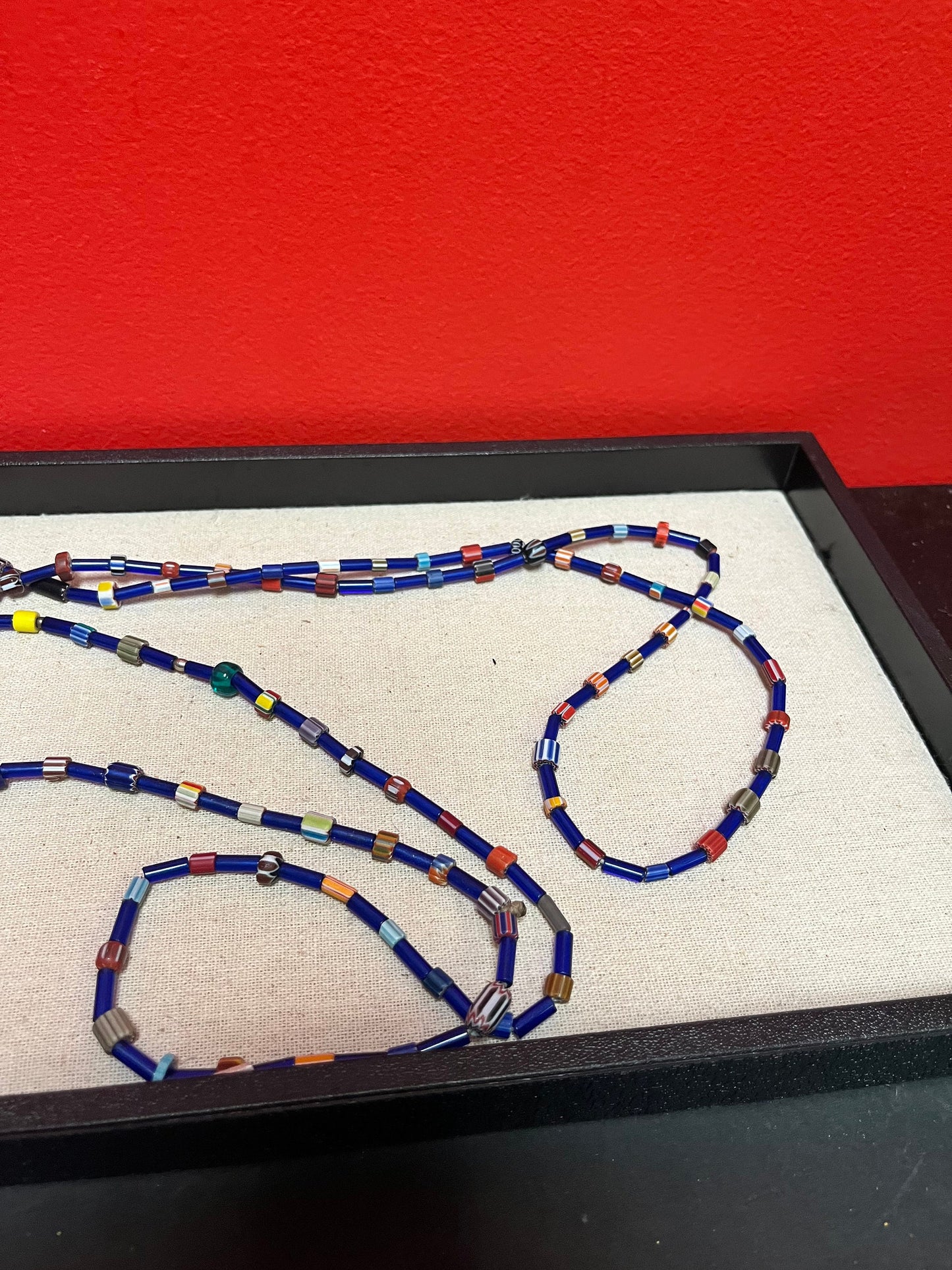 A  Two lovely glass bead necklaces approximately 35 inches long each  possibly Venetian glass beads