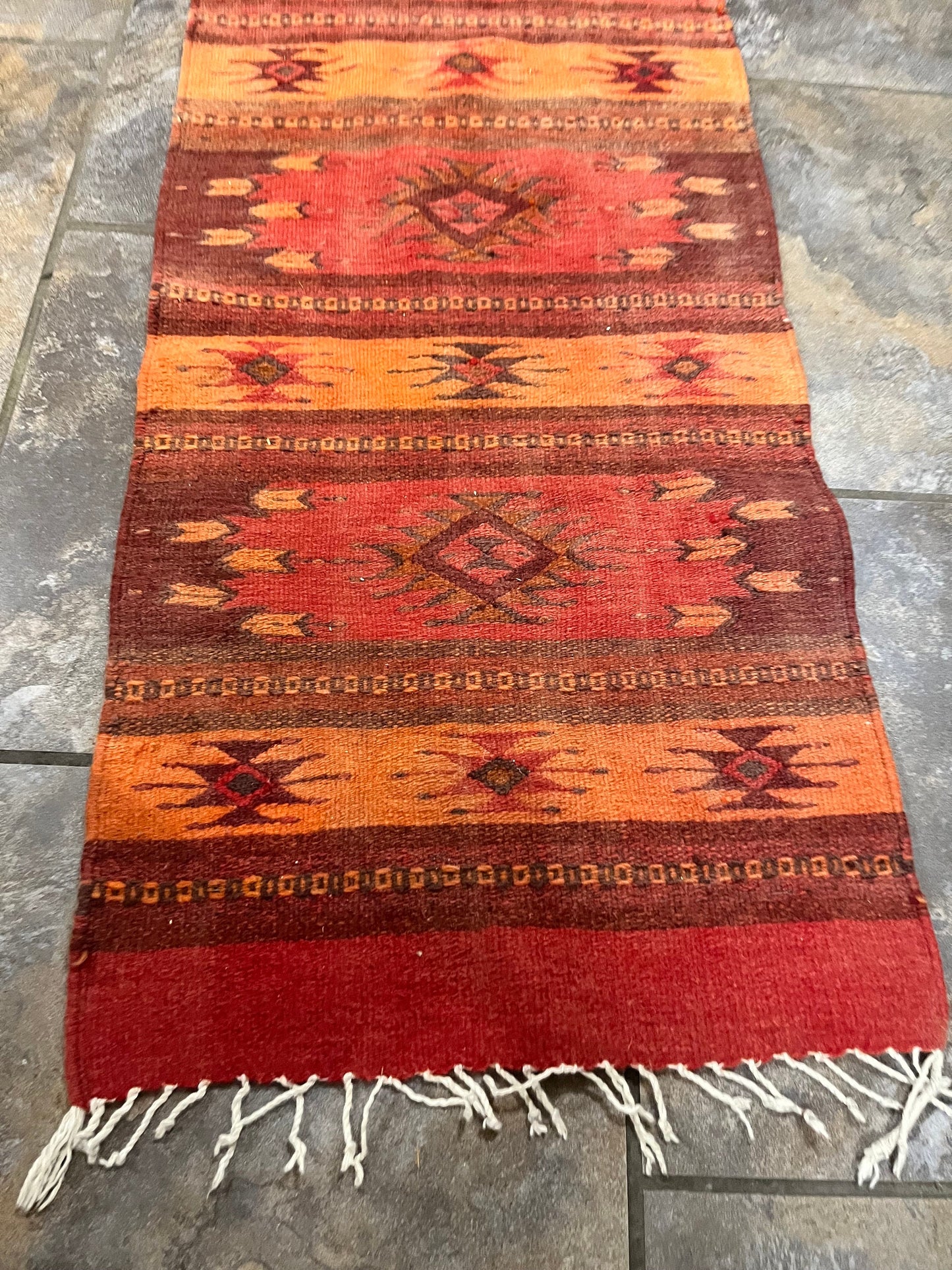 Fantastic authentic 43 x 20 Navajo Rug carpet  nice both sides  great design and colour