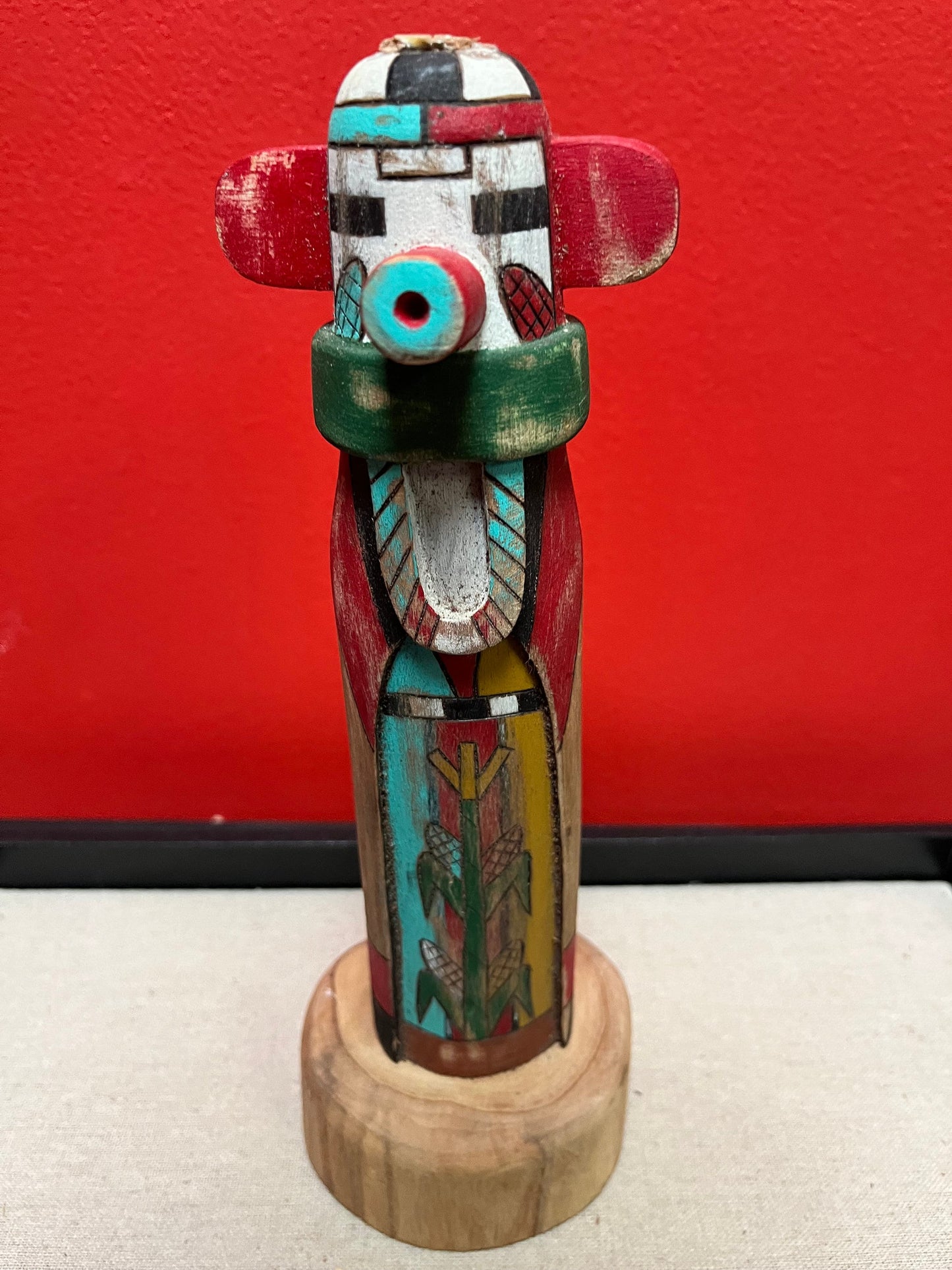 A  Lovely 11 inch tall signed Hopi Kachina statue  corn dancer