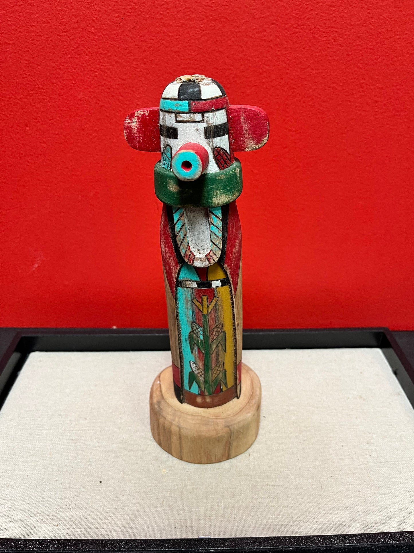 A  Lovely 11 inch tall signed Hopi Kachina statue  corn dancer