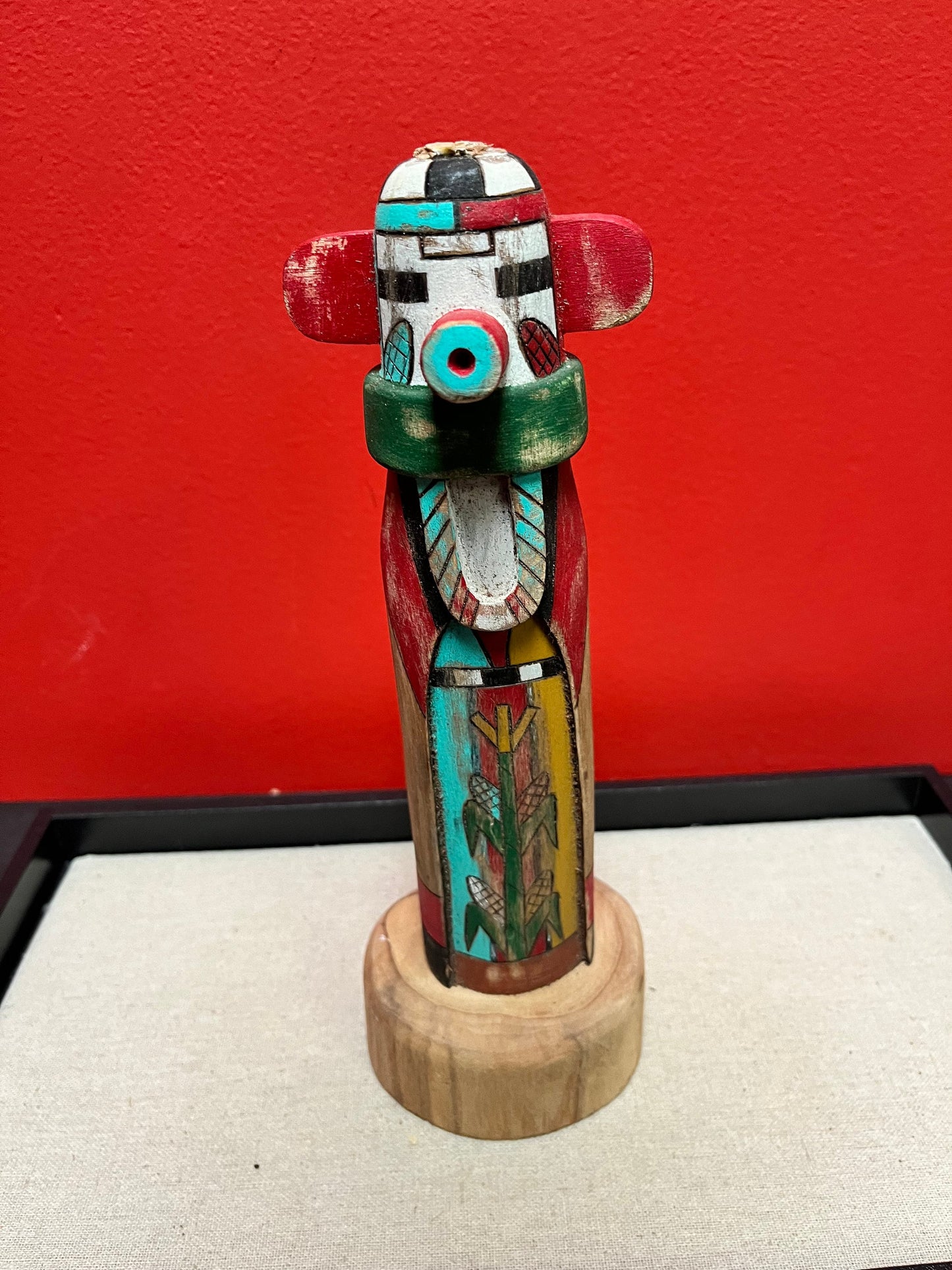 A  Lovely 11 inch tall signed Hopi Kachina statue  corn dancer