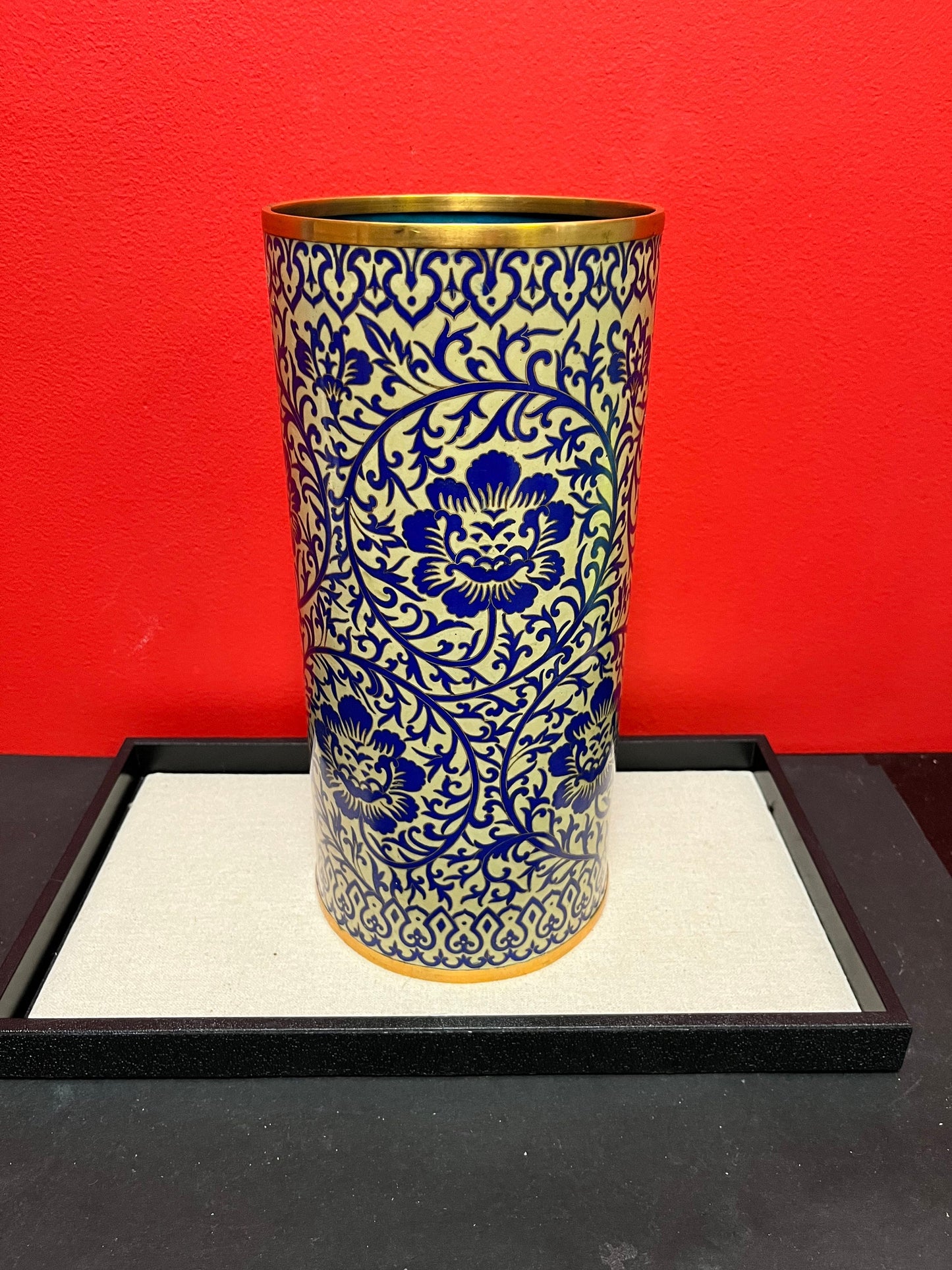 Absolutely stunning mid 20th century perfect condition Chinese cloisonné vase  wonderful detail  two available  original stamp on bottom