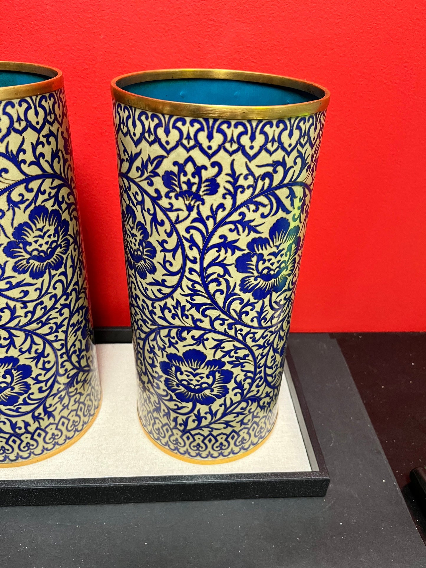 Absolutely stunning mid 20th century perfect condition Chinese cloisonné vase  wonderful detail  two available  original stamp on bottom