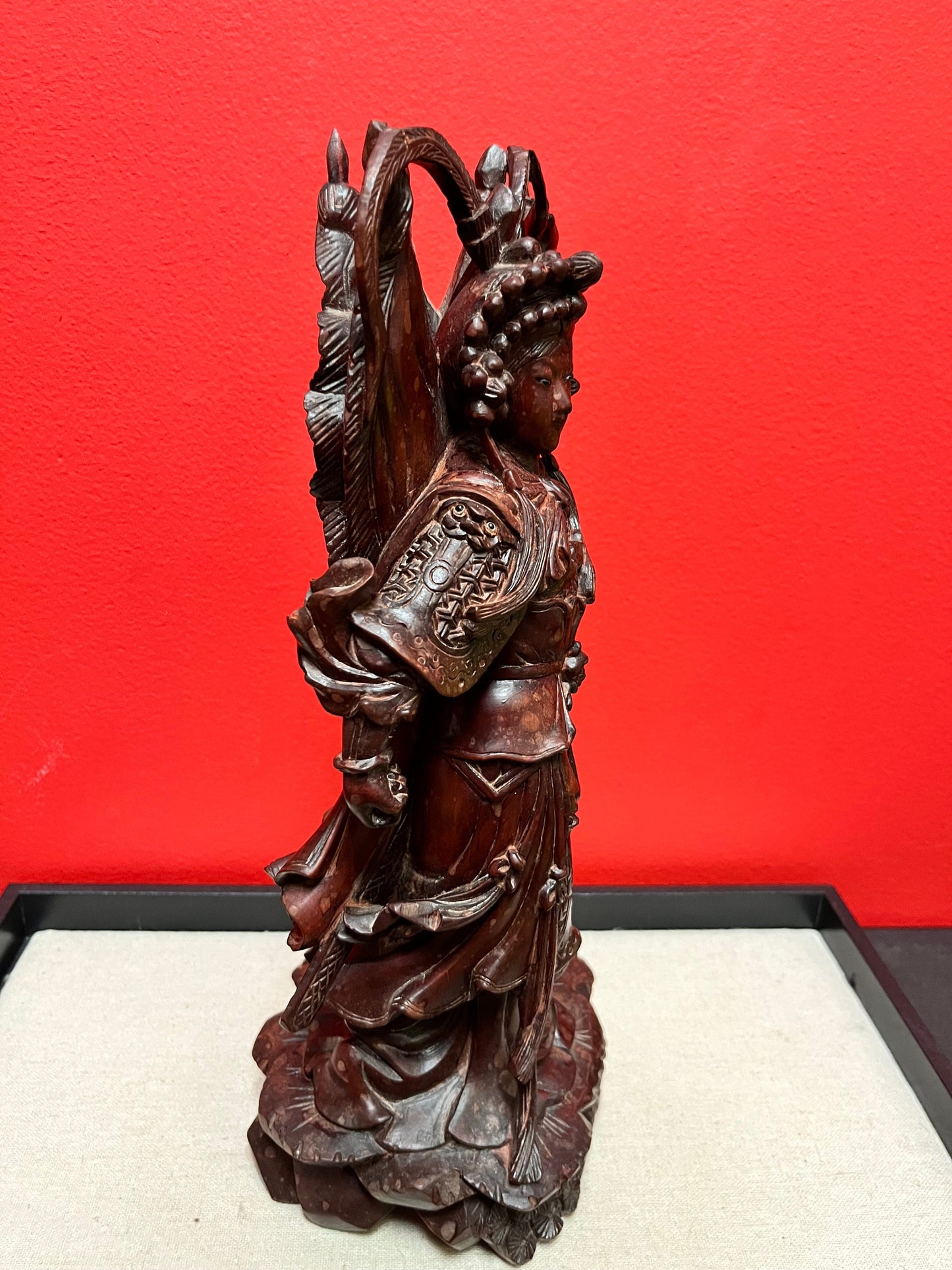 Stunning Chinese antique Rosewood 12 inch high statue pff a deity  immaculate condition, and gorgeous detail wow