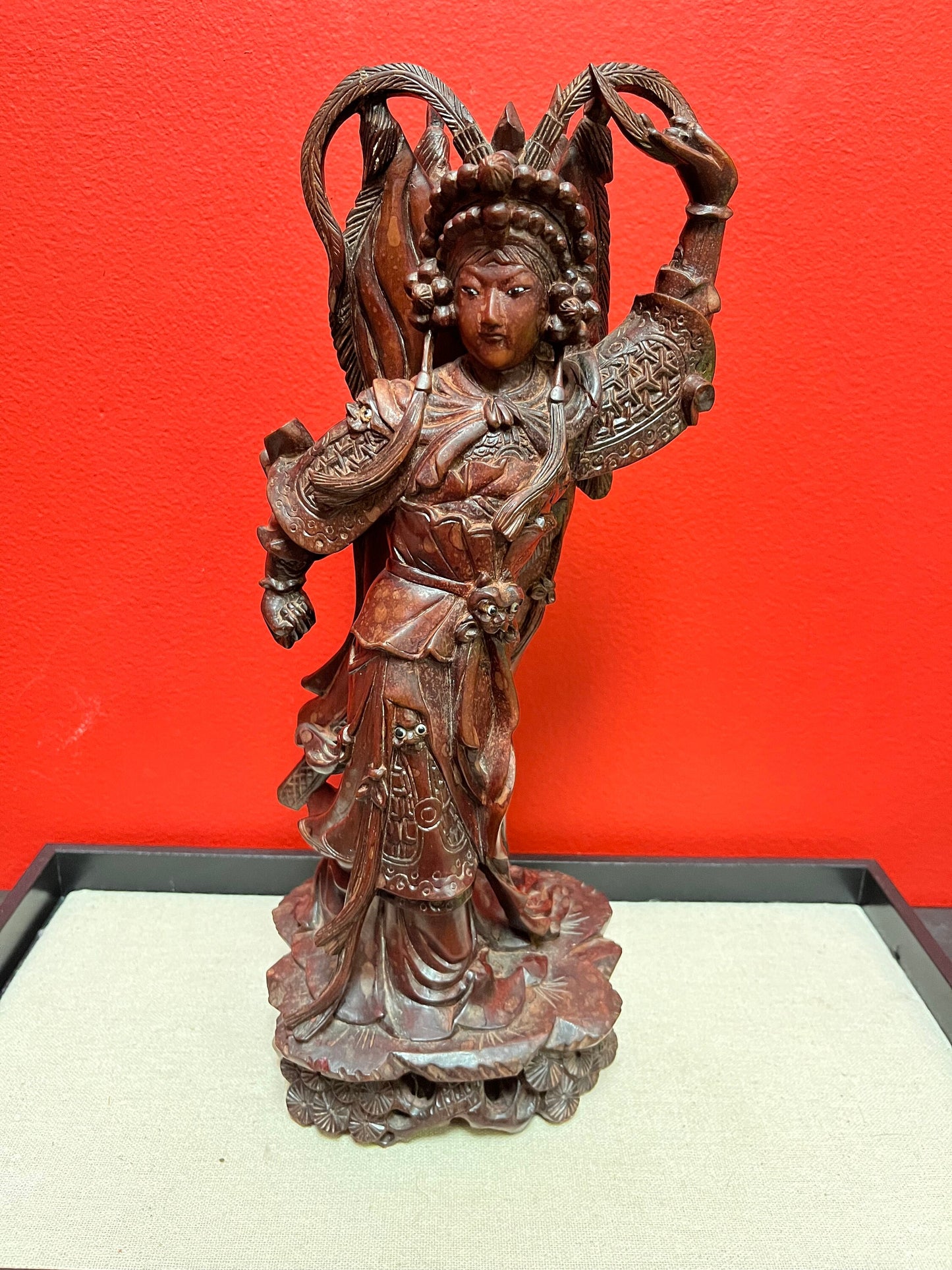 Stunning Chinese antique Rosewood 12 inch high statue pff a deity  immaculate condition, and gorgeous detail wow