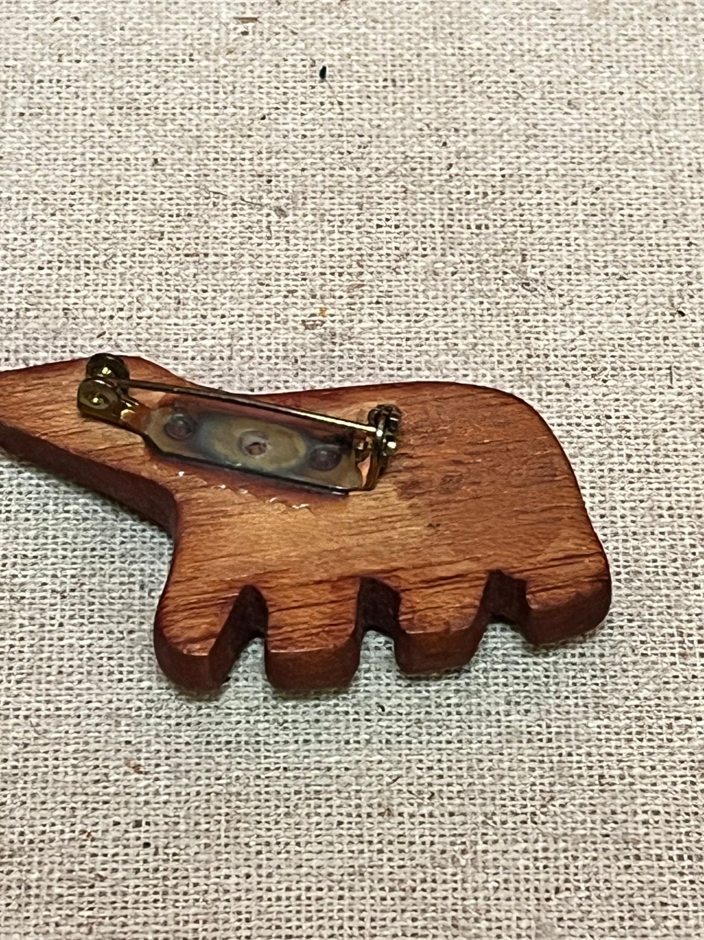 Unusual 2 inch long MCM teak bear brooch