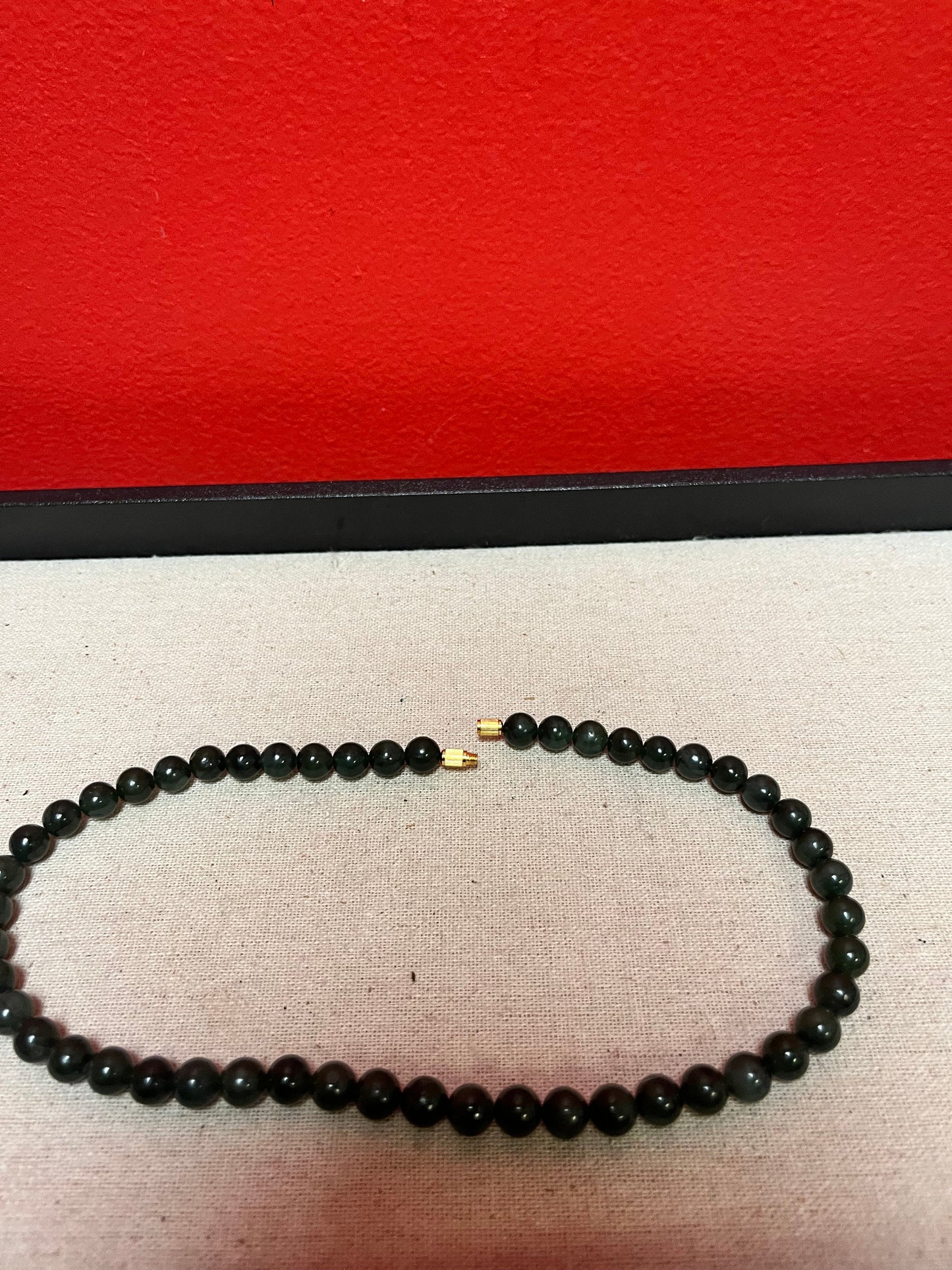 A  Stunning old dark green Chinese jade 16 inch long necklace - wow  Perfect gift  great value