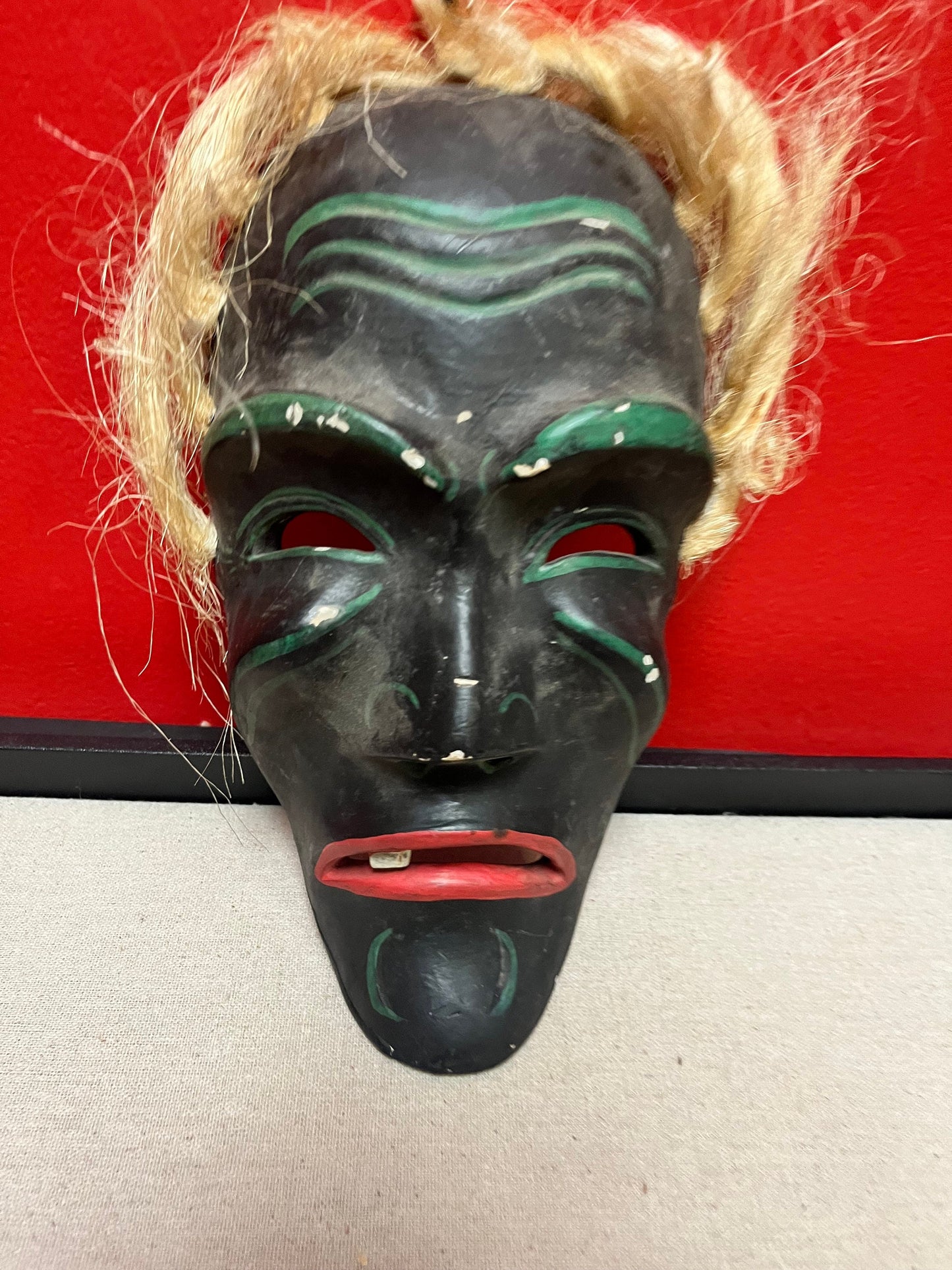 Crazy cool wooden and painted antique mask  9 inches high