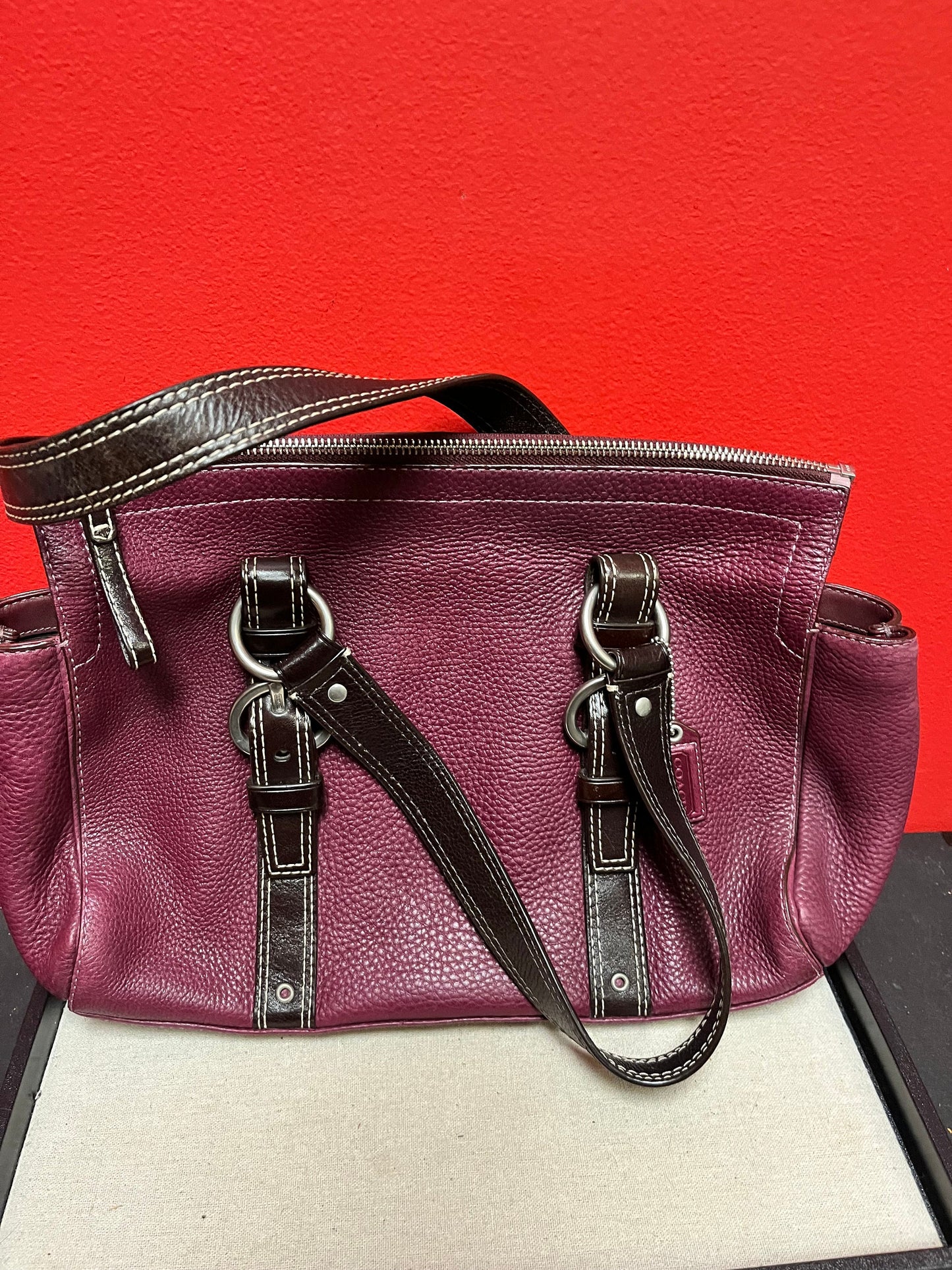 Fabulous authentic burgundy, leather like brand new Coach handbag  with the original serial number  wow  perfect gift  great price