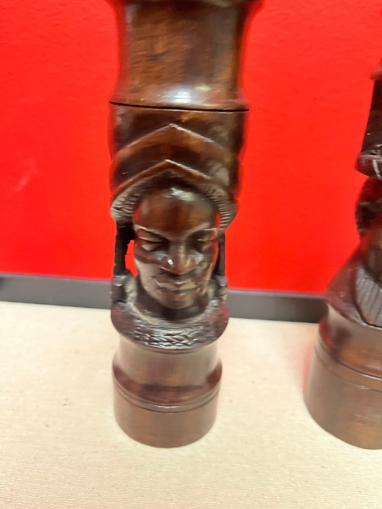 Beautiful 8 inch tall extremely well carved African Ebony wood salt and pepper  beautiful design