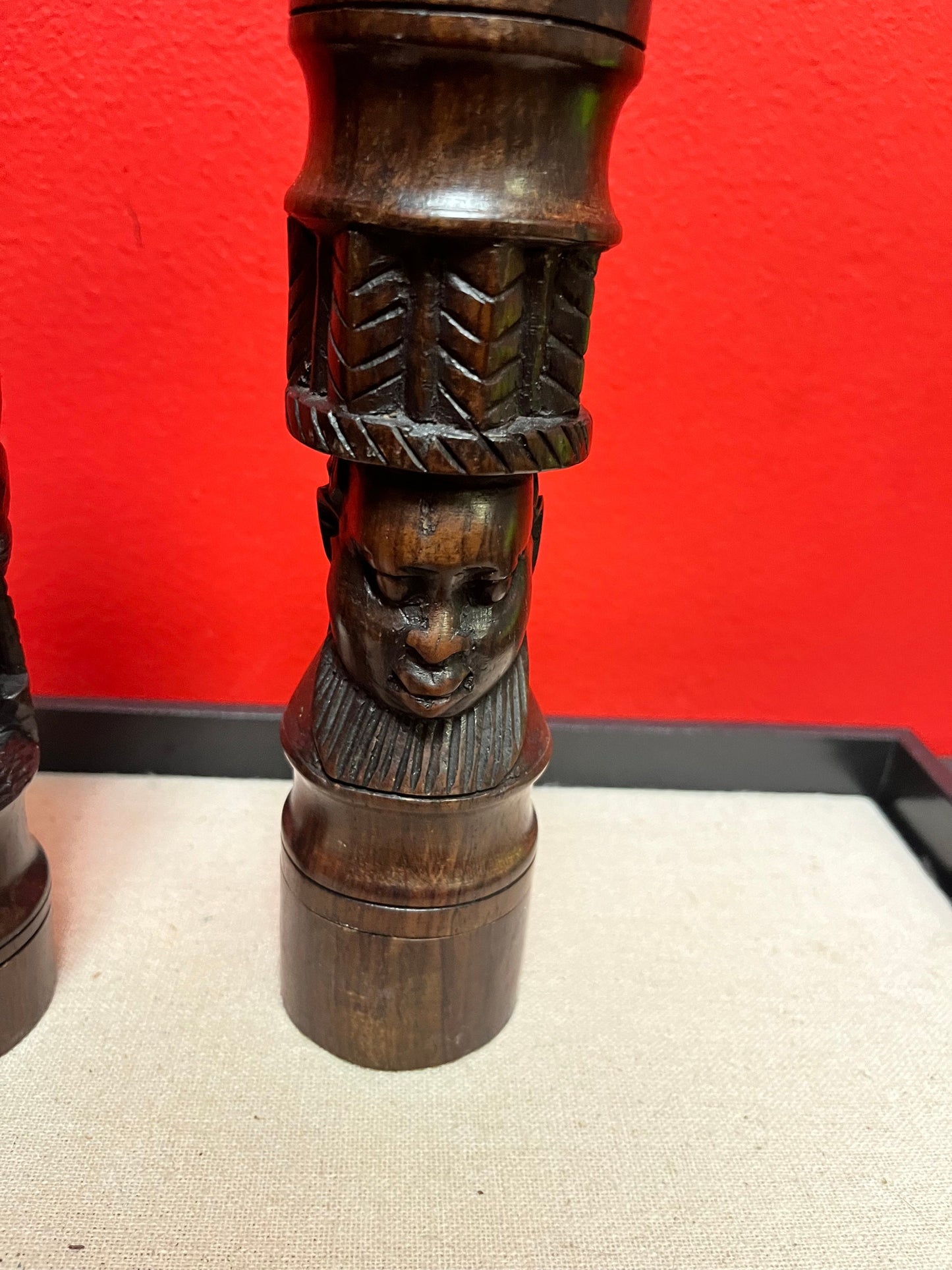 Beautiful 8 inch tall extremely well carved African Ebony wood salt and pepper  beautiful design