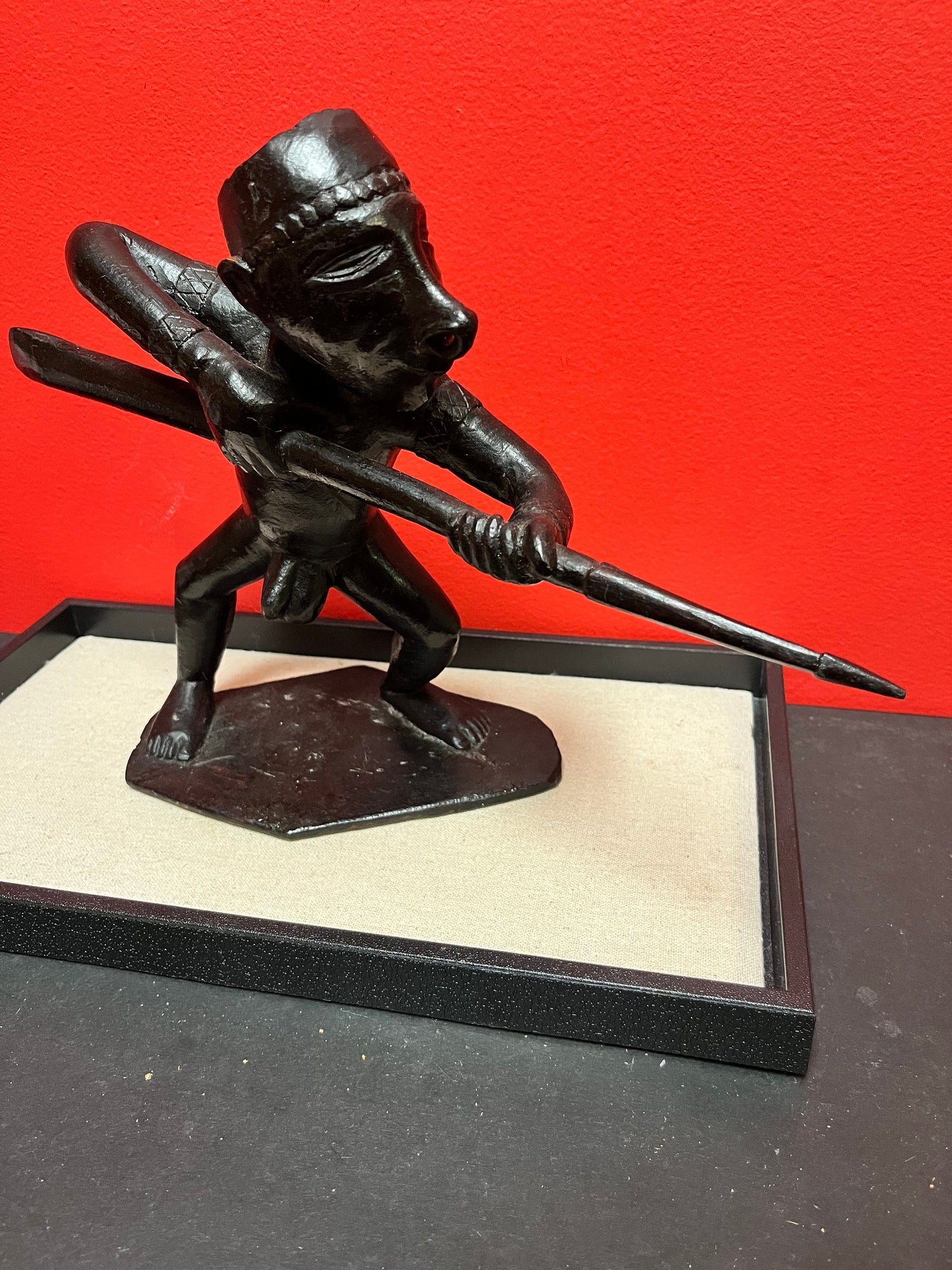 Lovely 13 x 10 African statue of a warrior   fully exposed and ready for war  wow