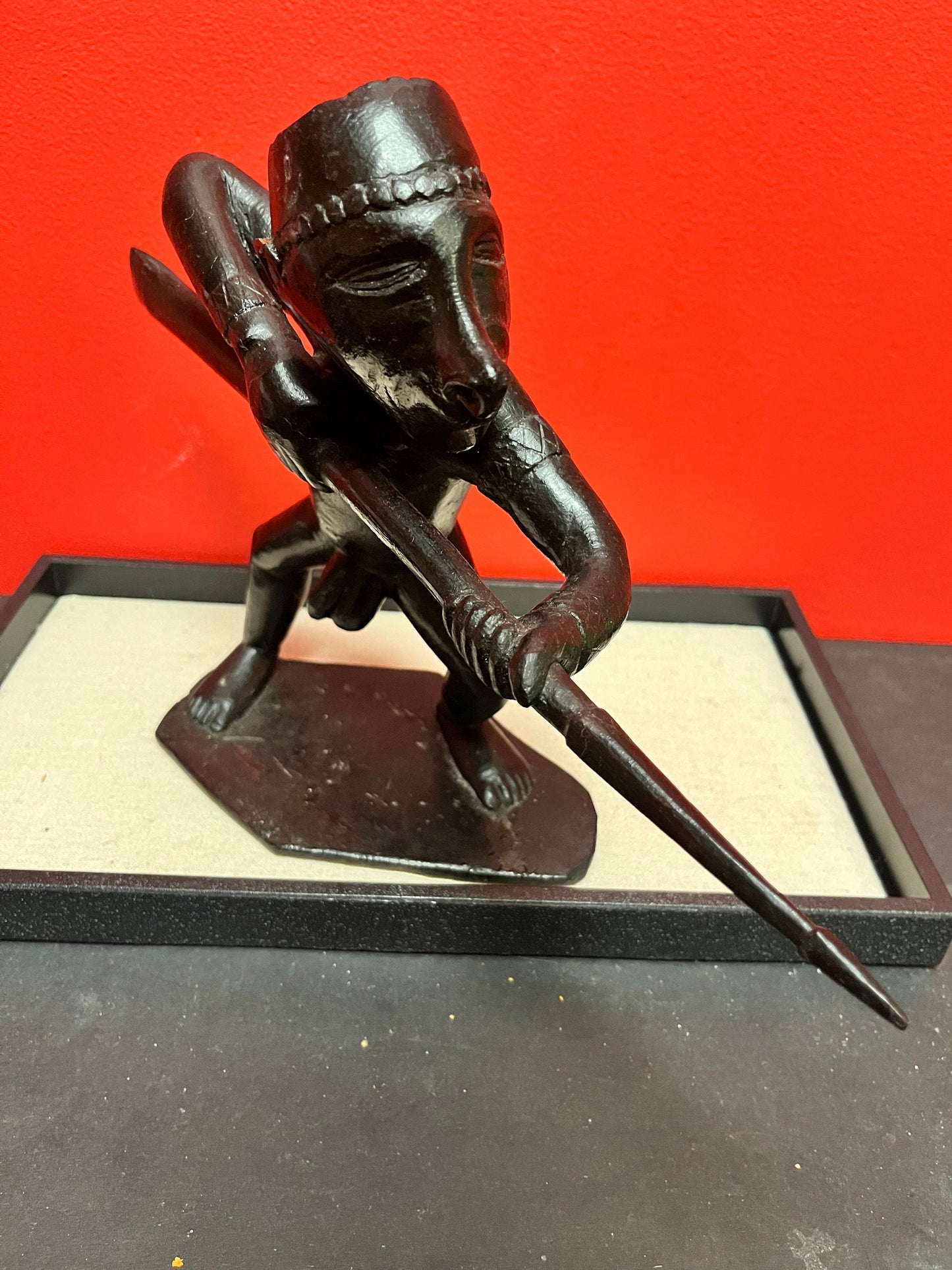 Lovely 13 x 10 African statue of a warrior   fully exposed and ready for war  wow