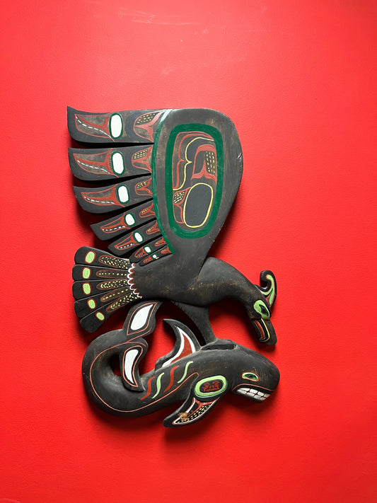 Stunning 26 x 17“ wide indigenous, First Nations  north west signed coast signed eagle killer whale plaque  Wow.