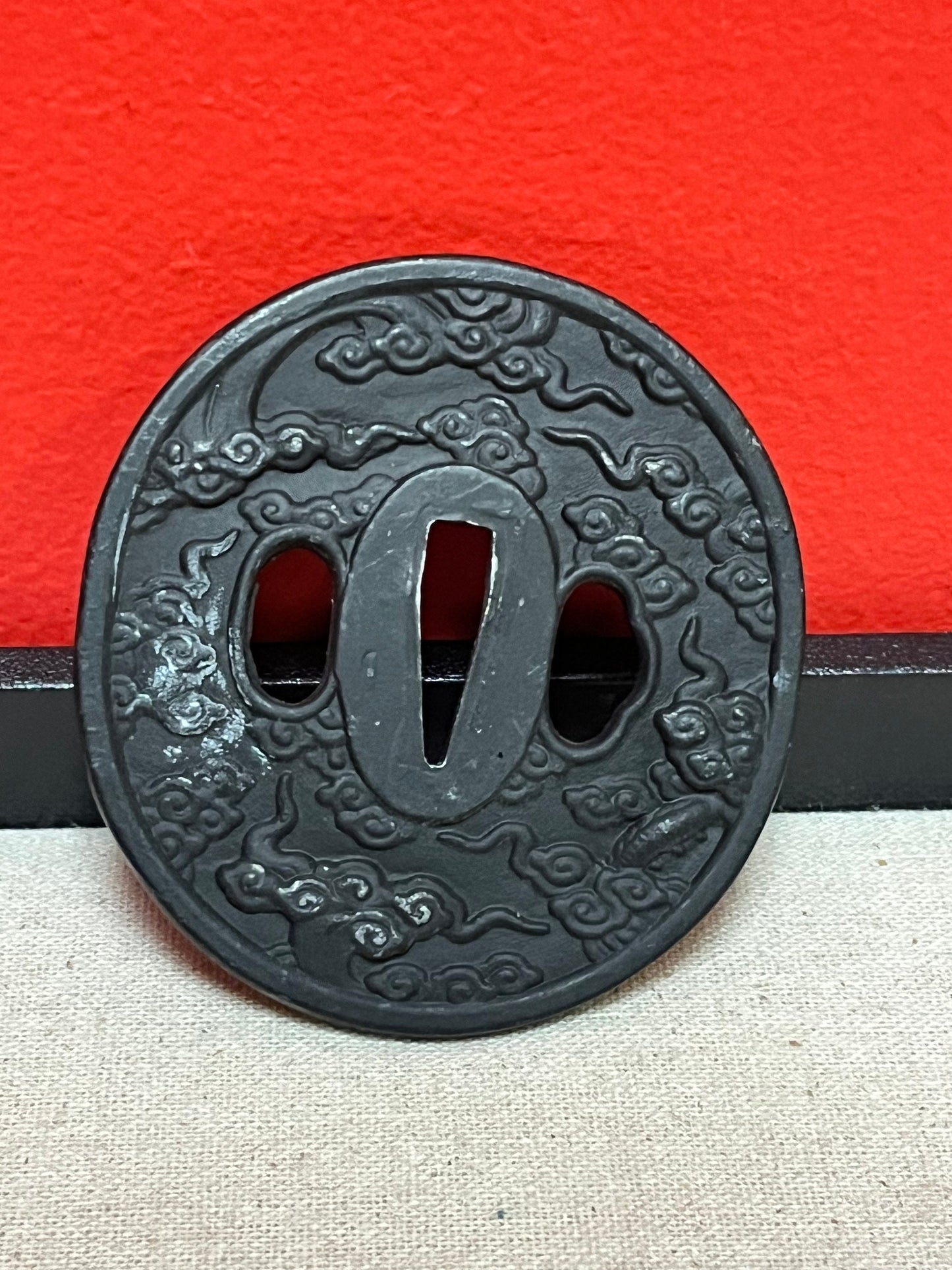 3 inch long Japanese steel vintage tsuba  some scratches  value priced