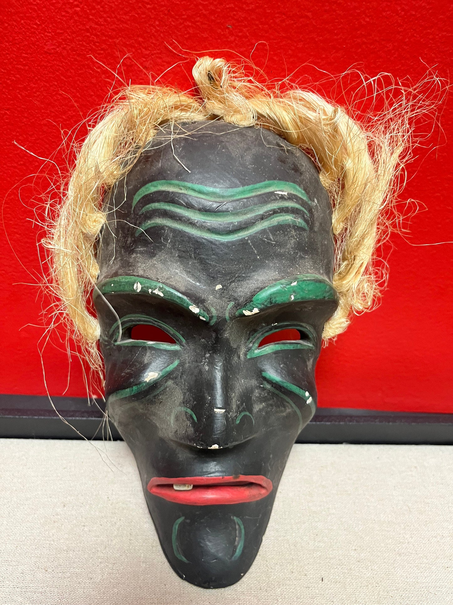 Crazy cool wooden and painted antique mask  9 inches high