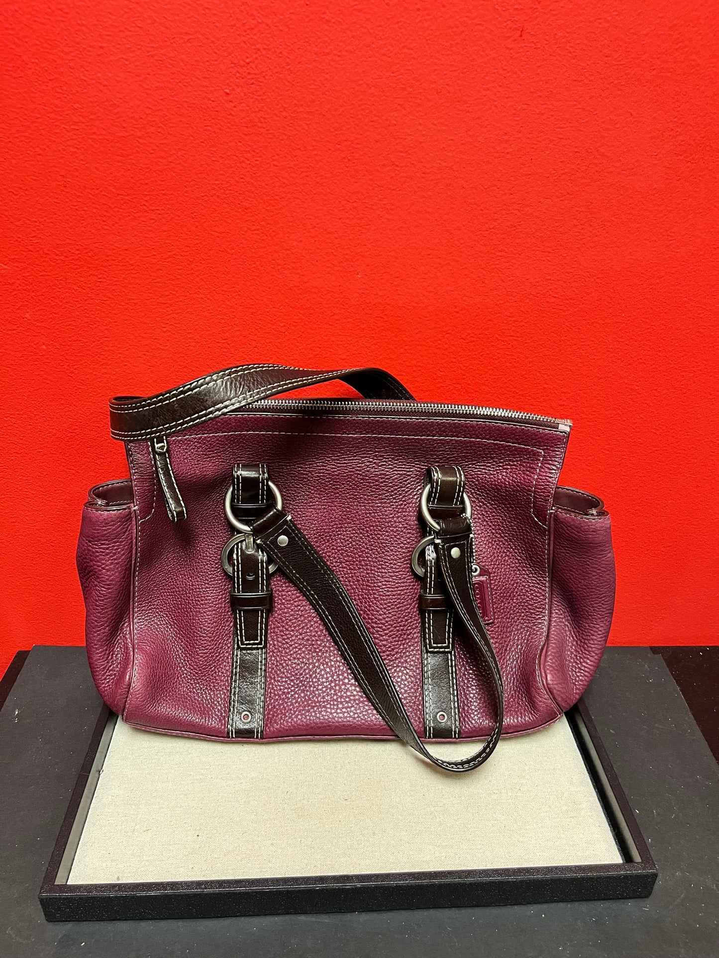 Fabulous authentic burgundy, leather like brand new Coach handbag  with the original serial number  wow  perfect gift  great price