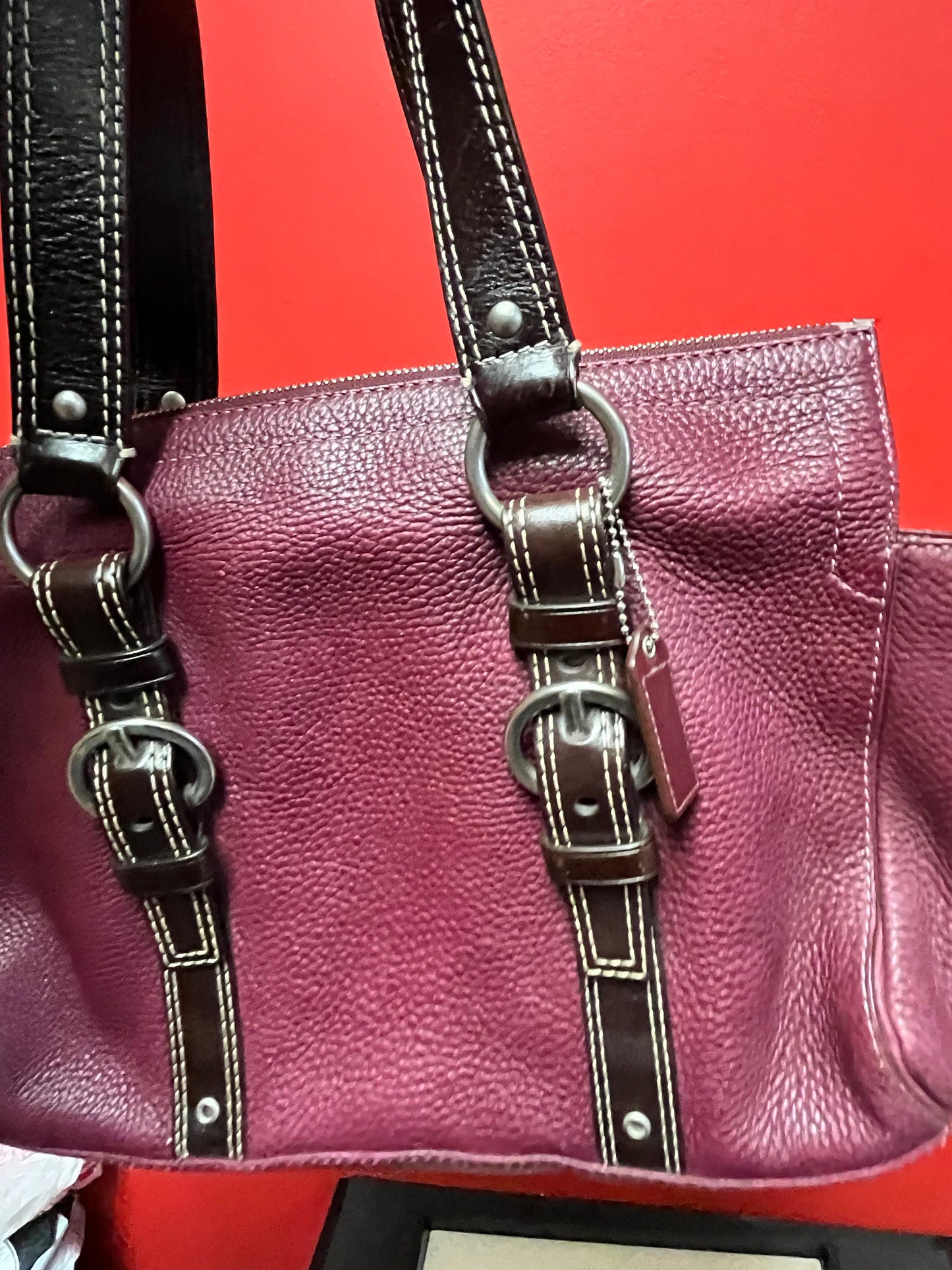 Fabulous authentic burgundy, leather like brand new Coach handbag  with the original serial number  wow  perfect gift  great price