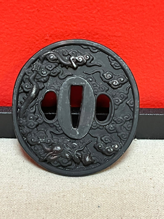 3 inch long Japanese steel vintage tsuba  some scratches  value priced