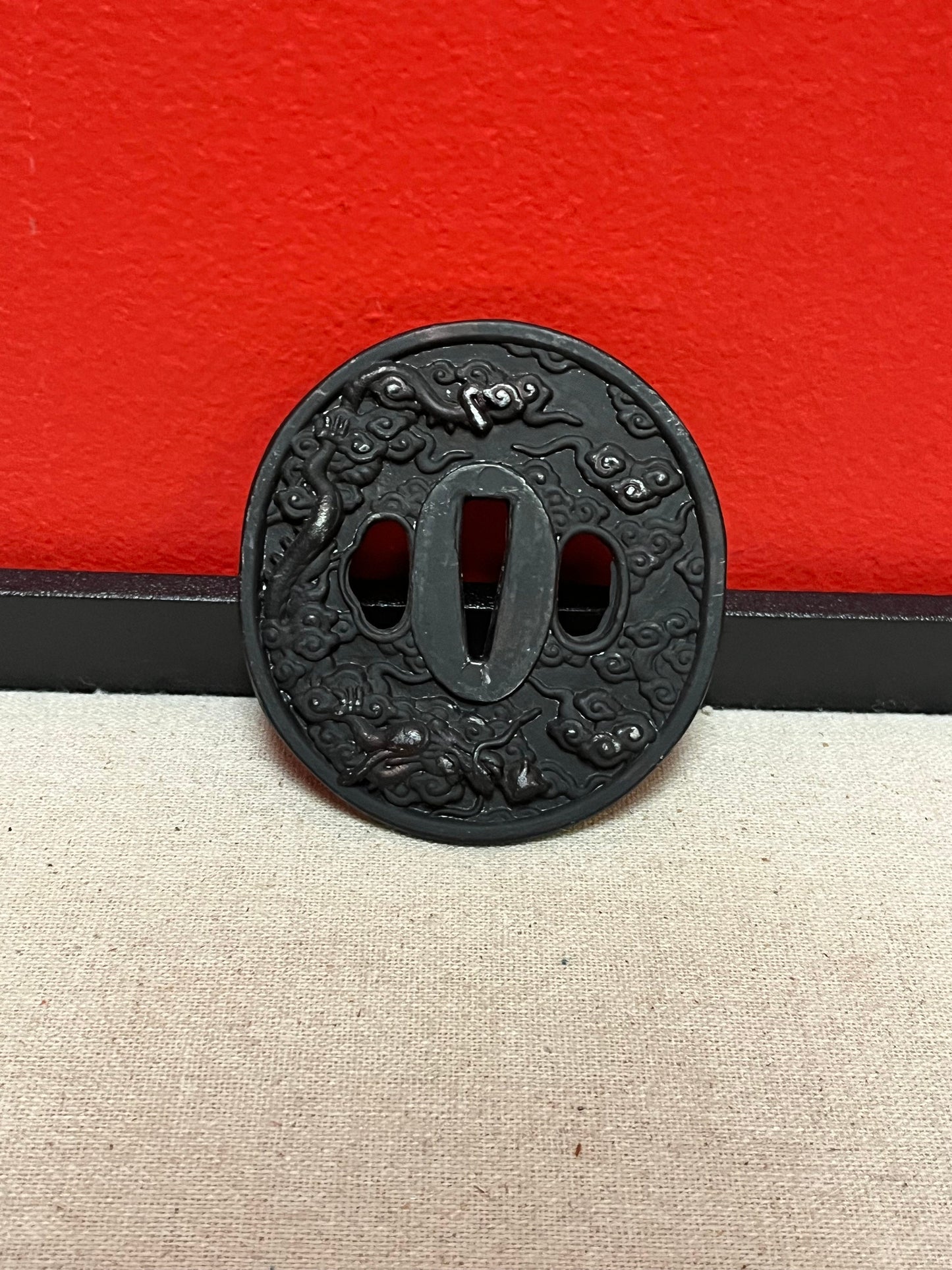 3 inch long Japanese steel vintage tsuba  some scratches  value priced