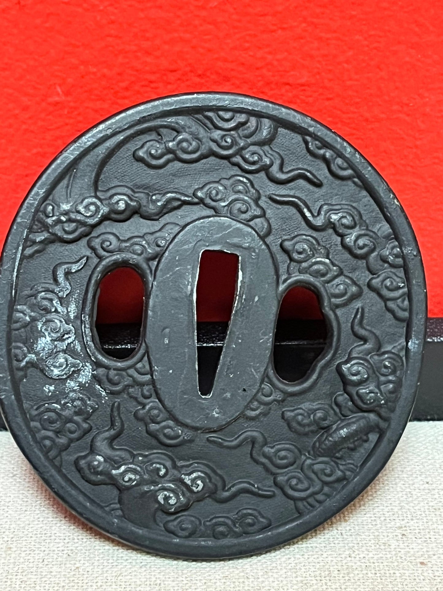 3 inch long Japanese steel vintage tsuba  some scratches  value priced