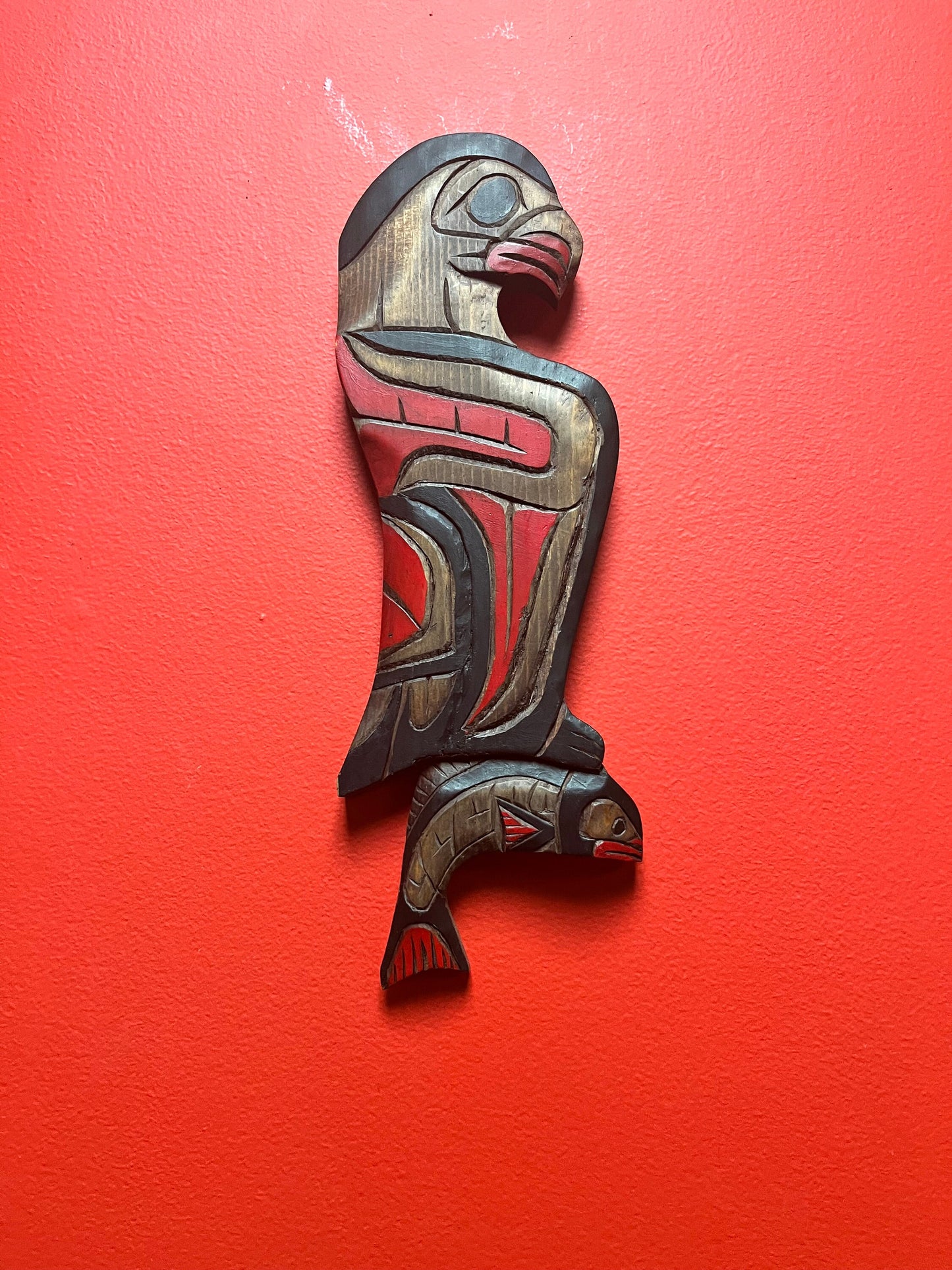 Stunning 12 inch tall eagle and salmon plaque    indigenous first nations Pacific Northwest coast  great detail, ready to hang