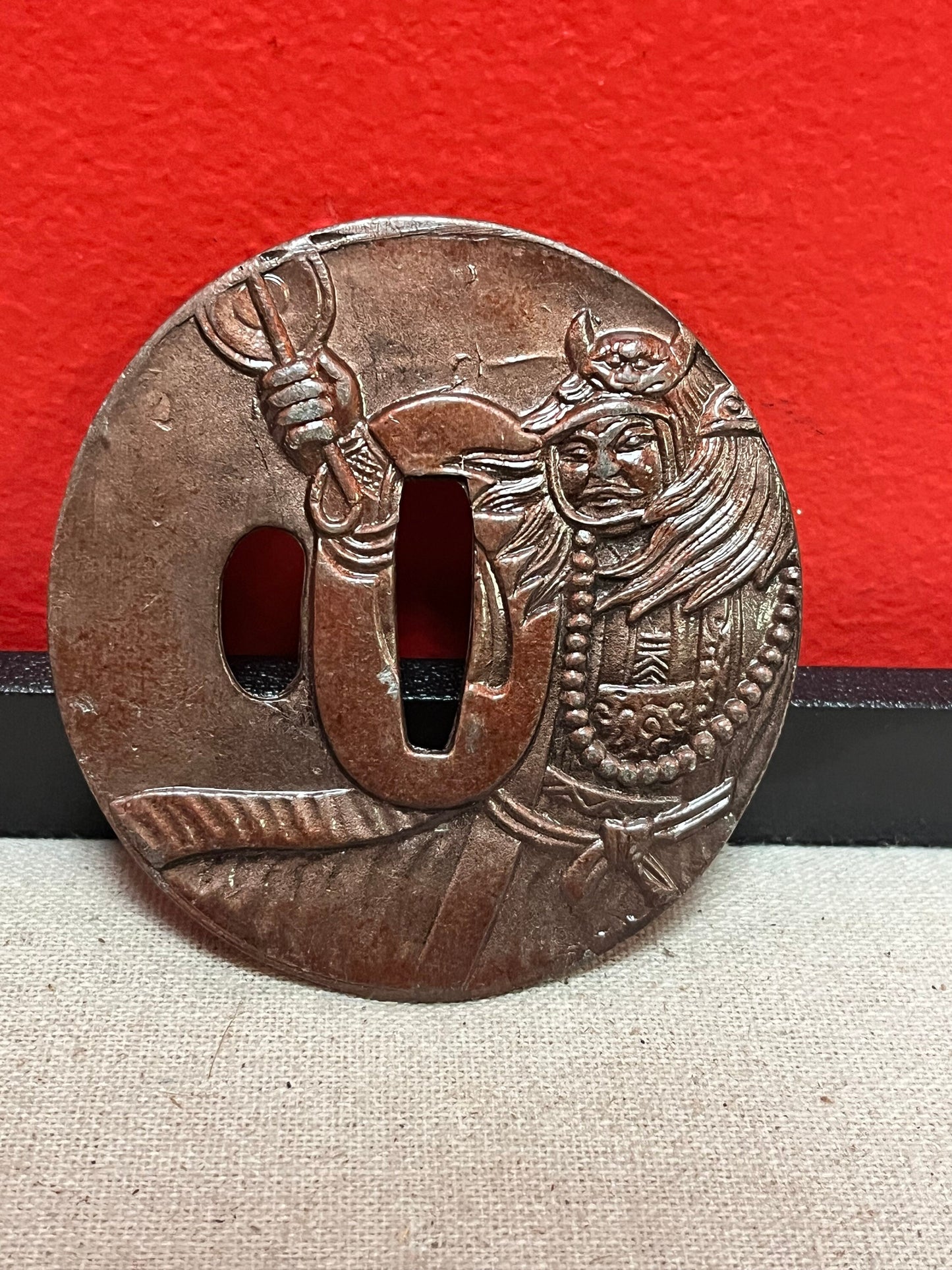 3 inch Japanese samurai tsuba - signed wonderful patina