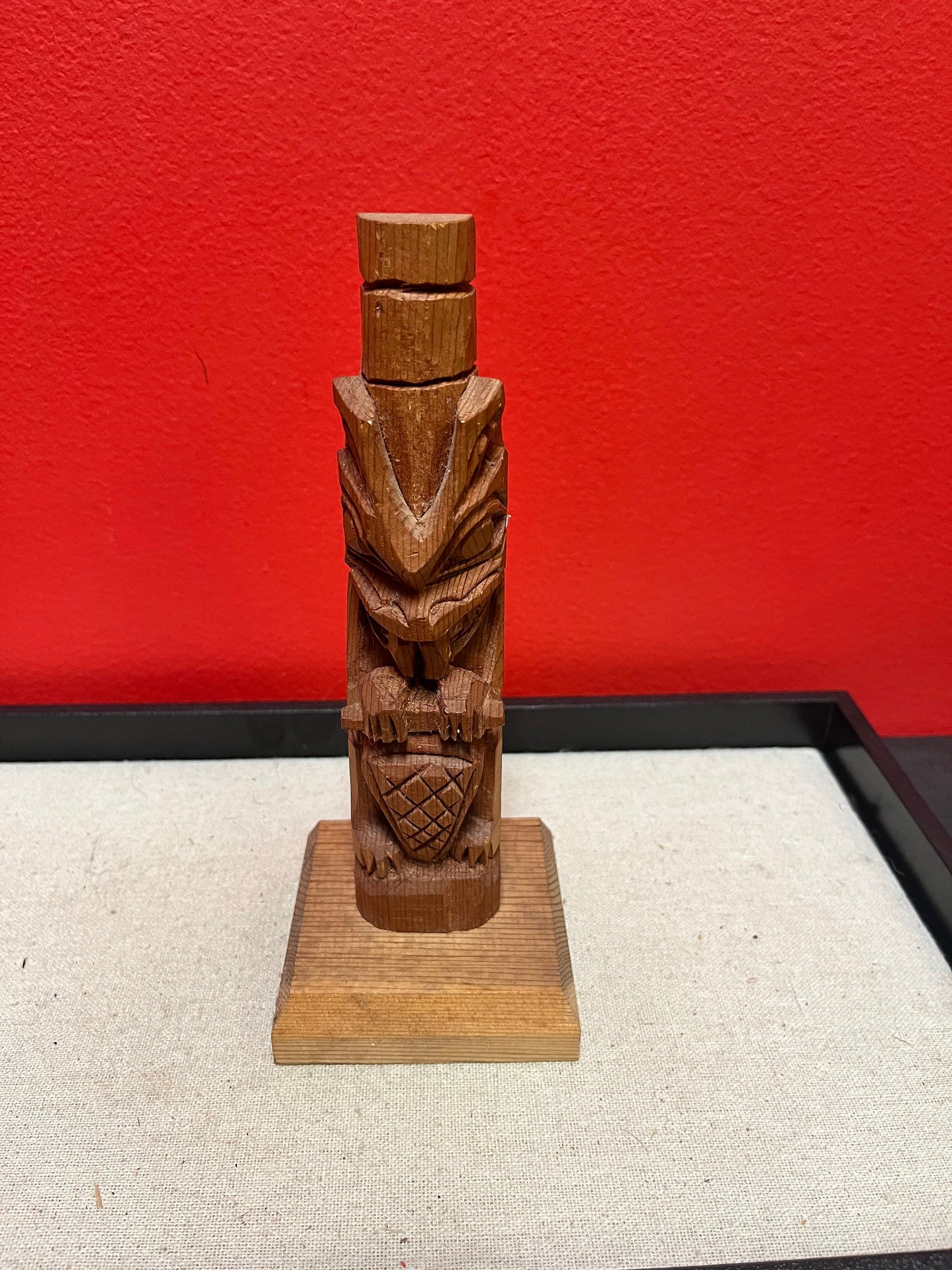 Lovely signed 8 inch tall indigenous first nations, Pacific Northwest coast totem pole  nice detail and imagery