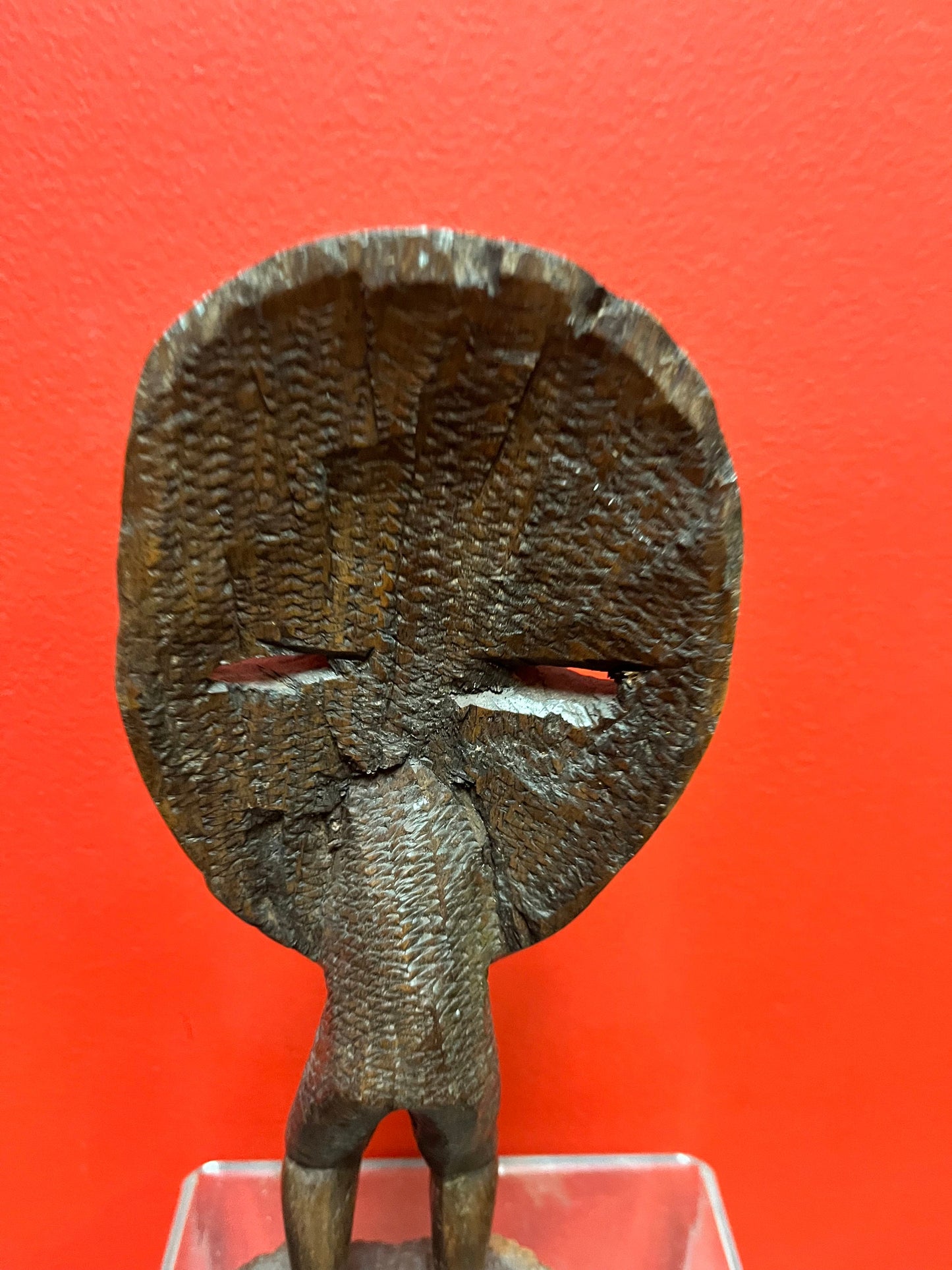 Beautiful 11 inch vintage African iron wood masked  man statue