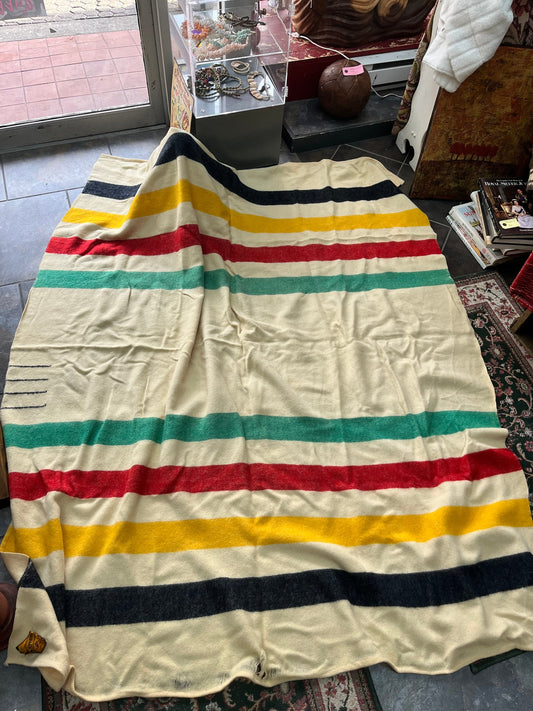 A Fabulous 80 x 63 approximately Eatons four point antique trapper blanket   as is  see photos and great if you want to fix