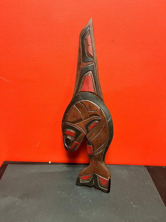 Lovely older 22 inch tall, indigenous first nations, Pacific Northwest coast killer whale plaque