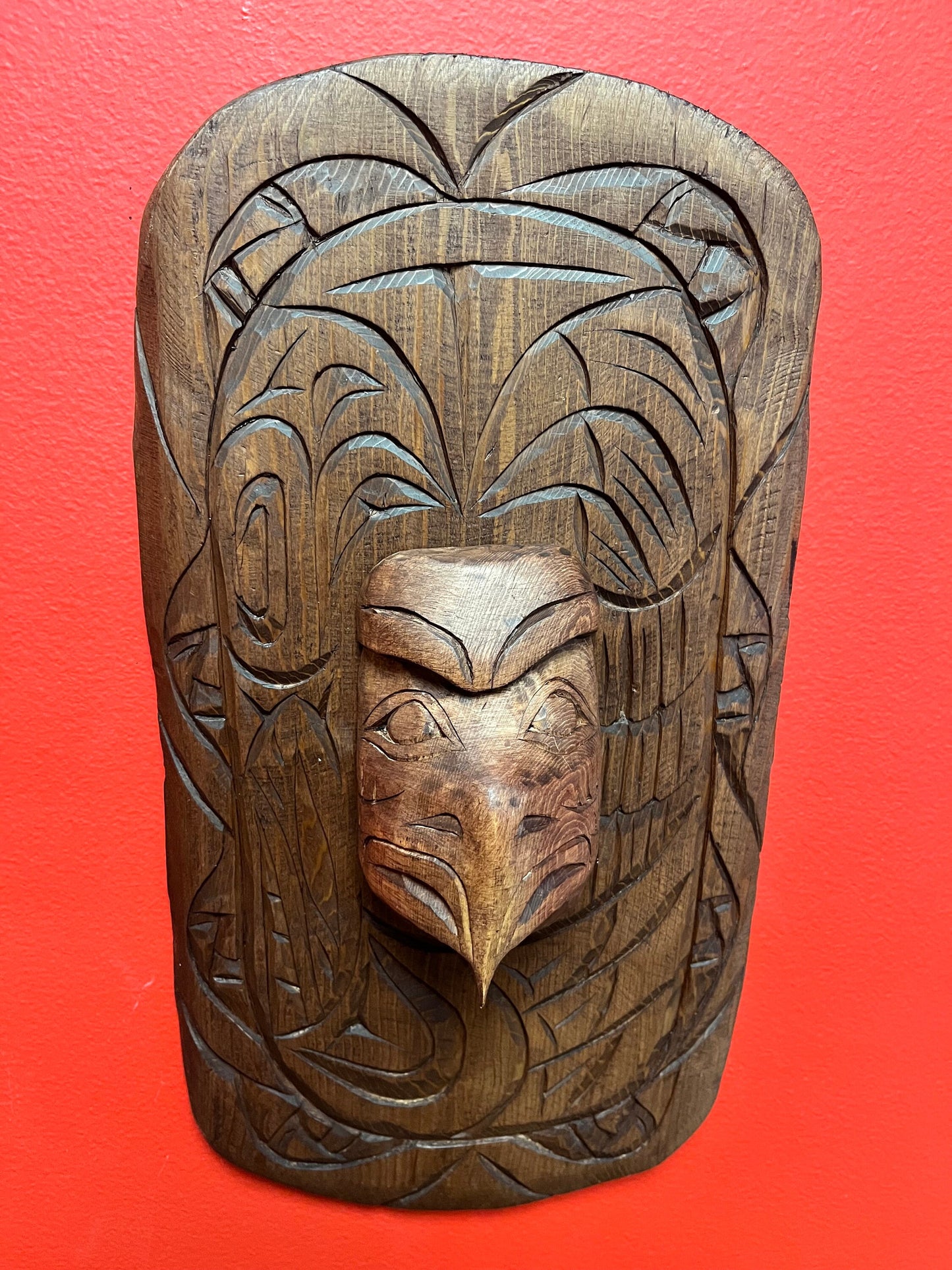 Stunning 14 x 8 indigenous, first nations, Pacific Northwest coast, eagle and ancestor mask on plaque   Stan Joseph beauty  wow