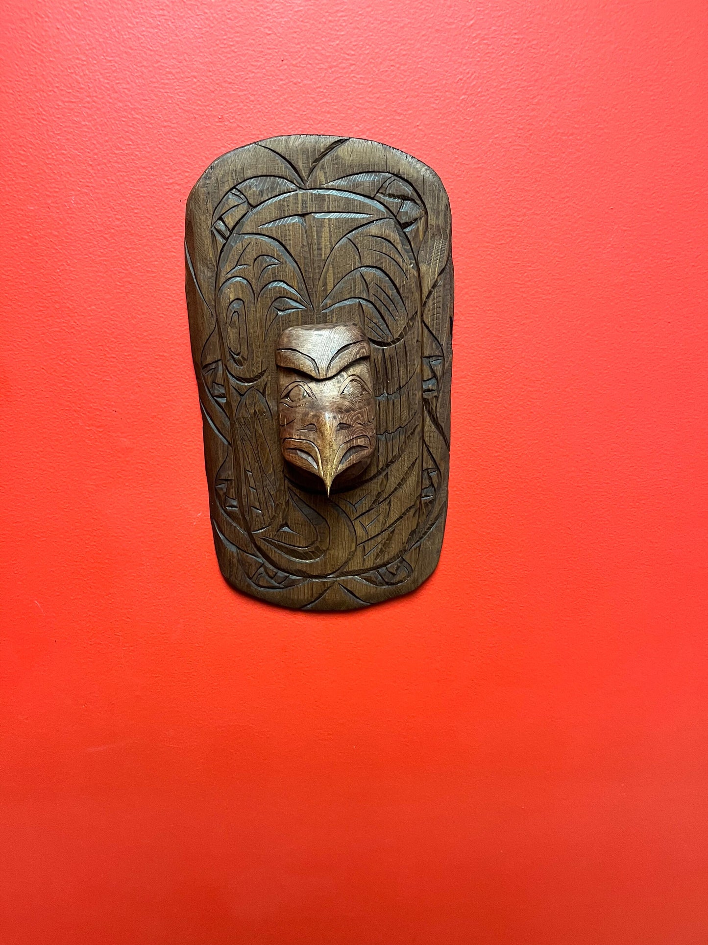 Stunning 14 x 8 indigenous, first nations, Pacific Northwest coast, eagle and ancestor mask on plaque   Stan Joseph beauty  wow