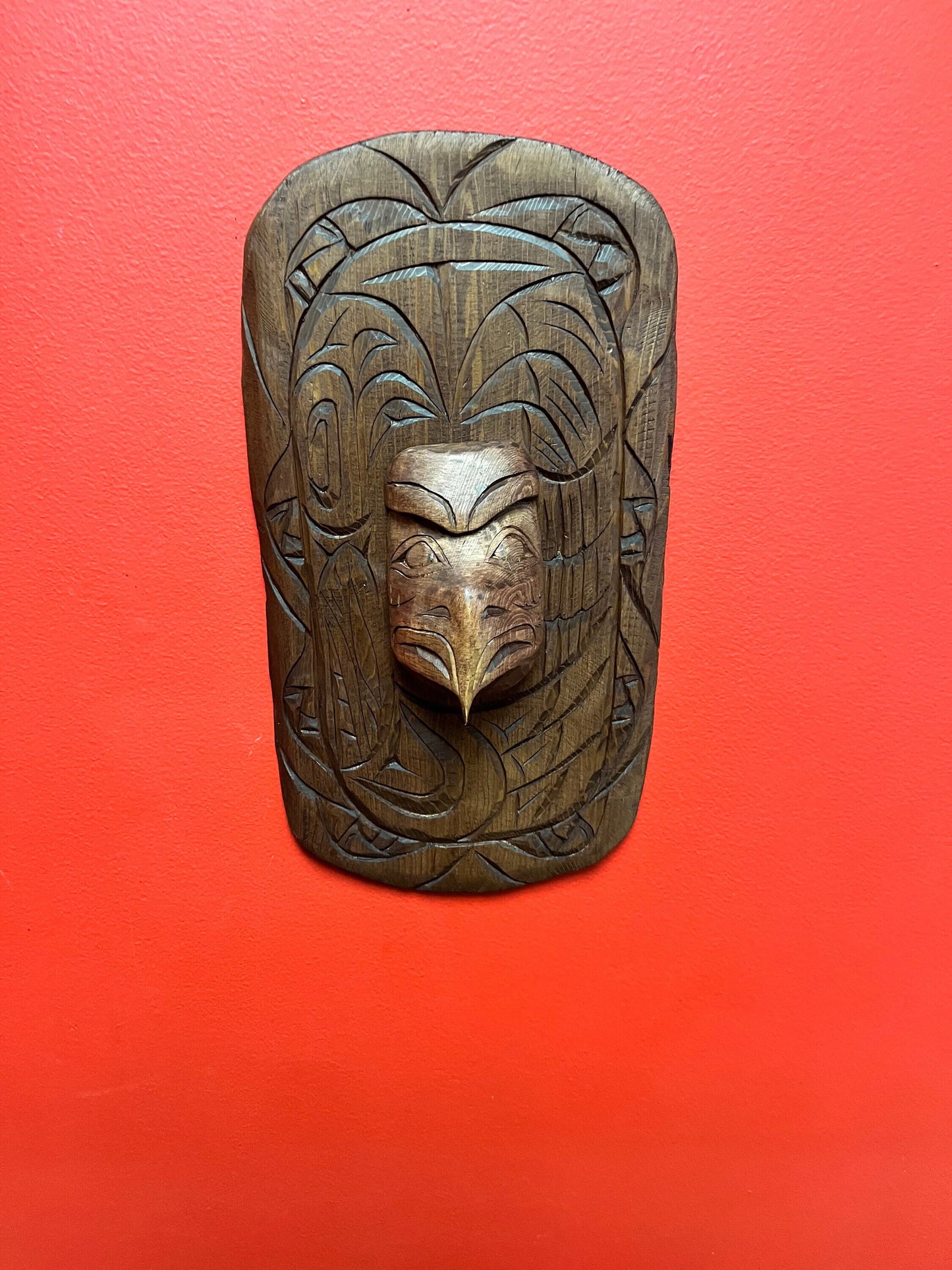 Stunning 14 x 8 indigenous, first nations, Pacific Northwest coast, eagle and ancestor mask on plaque   Stan Joseph beauty  wow