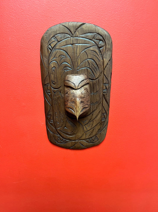 Stunning 14 x 8 indigenous, first nations, Pacific Northwest coast, eagle and ancestor mask on plaque   Stan Joseph beauty  wow