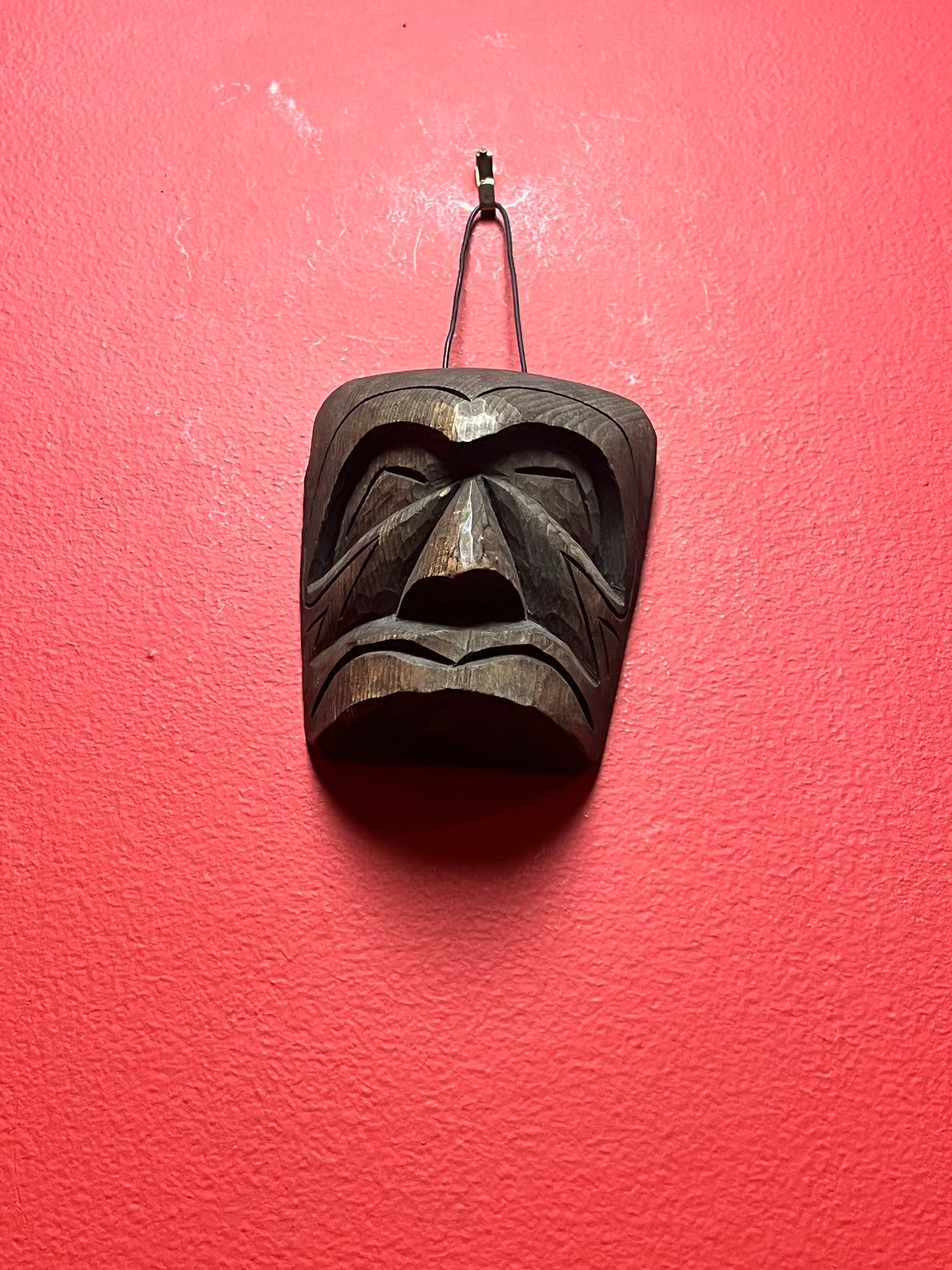 Older fabulous 5 x 4 wide indigenous first nations Pacific northwest coast unsigned mask ready to hang