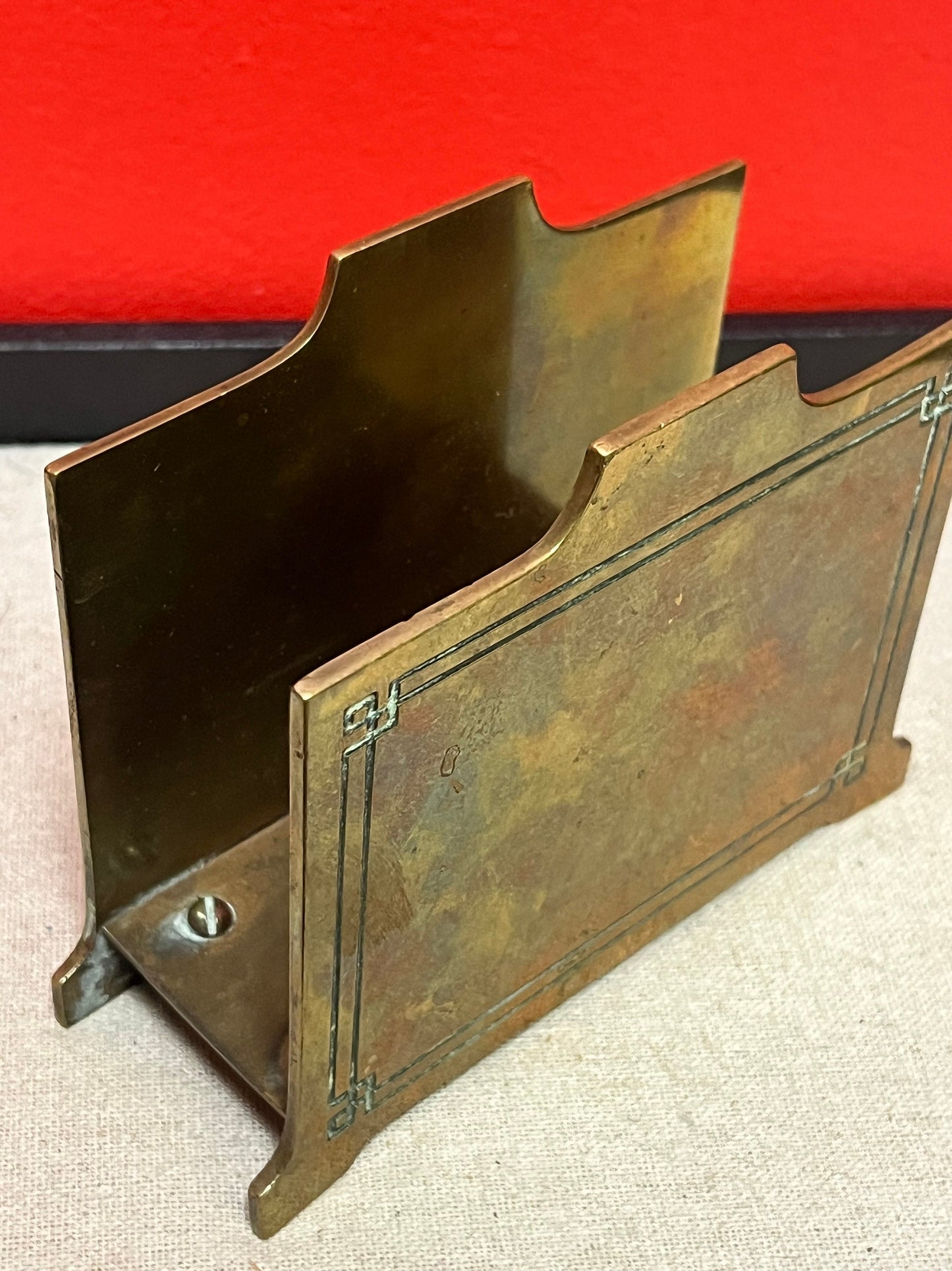 4 x 4 inch lovely, American Bradley and Hubbard letter holder  nice patina