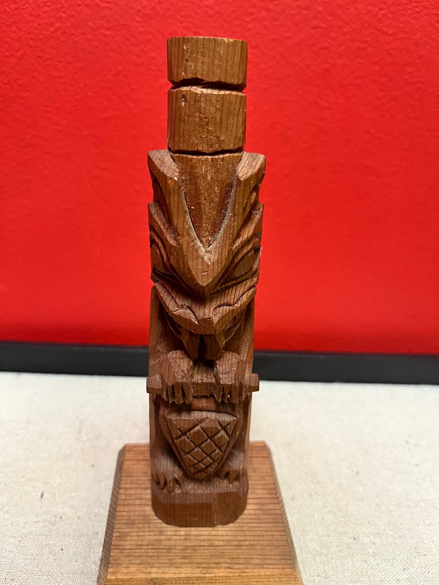 Lovely signed 8 inch tall indigenous first nations, Pacific Northwest coast totem pole  nice detail and imagery