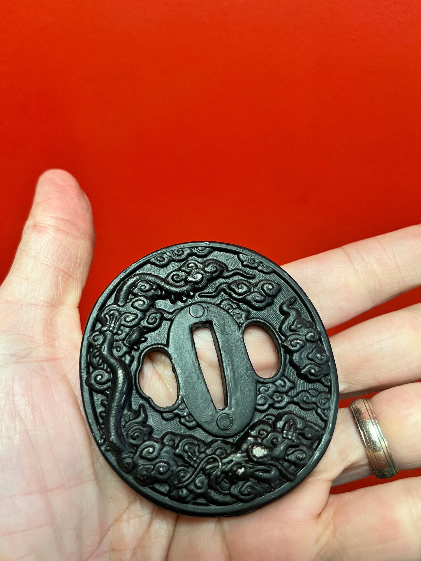 A  Lovely 3 inch Japanese samurai cast iron  tsuba  vintage beauty from collection