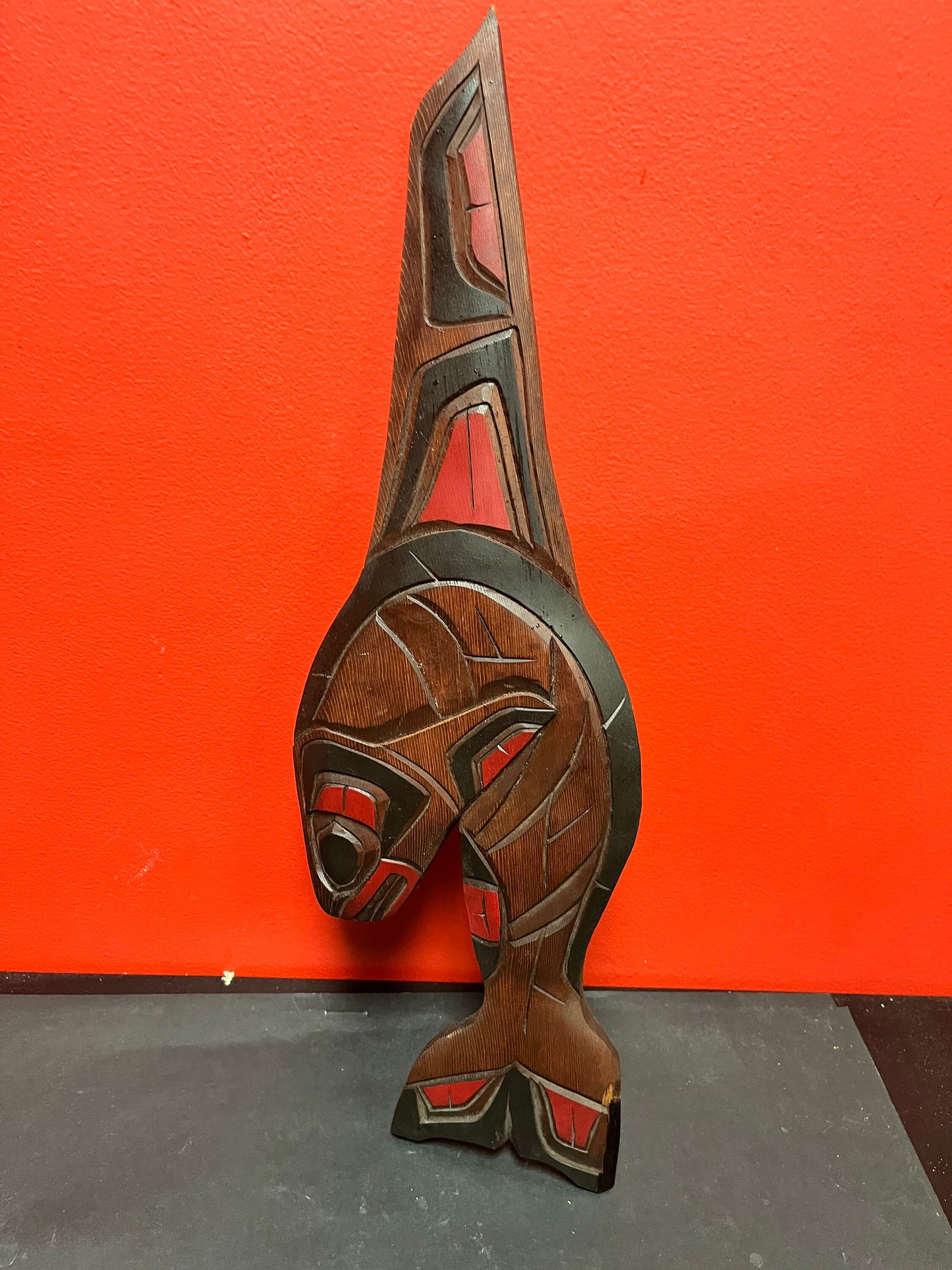 Lovely older 22 inch tall, indigenous first nations, Pacific Northwest coast killer whale plaque