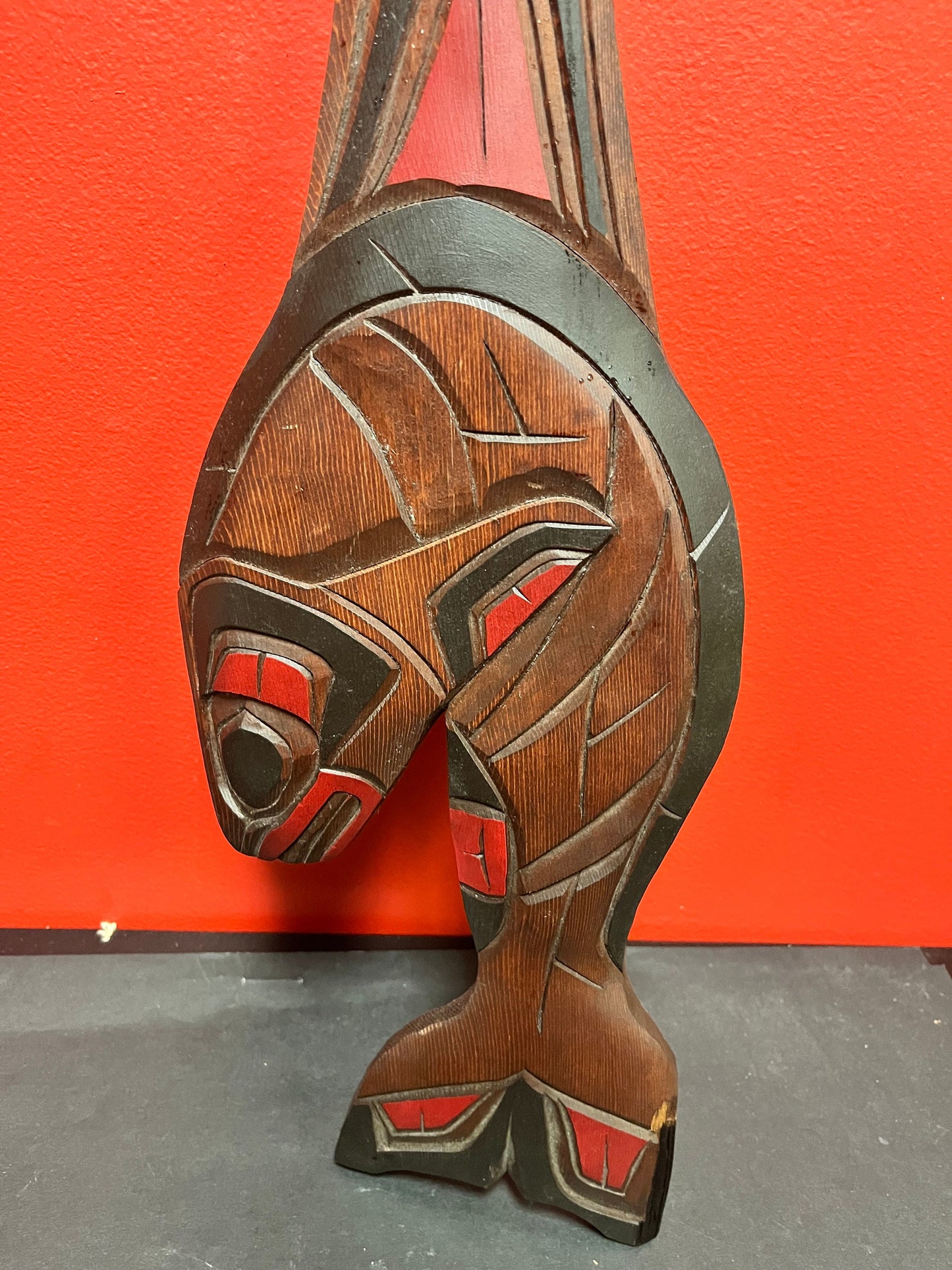 Lovely older 22 inch tall, indigenous first nations, Pacific Northwest coast killer whale plaque