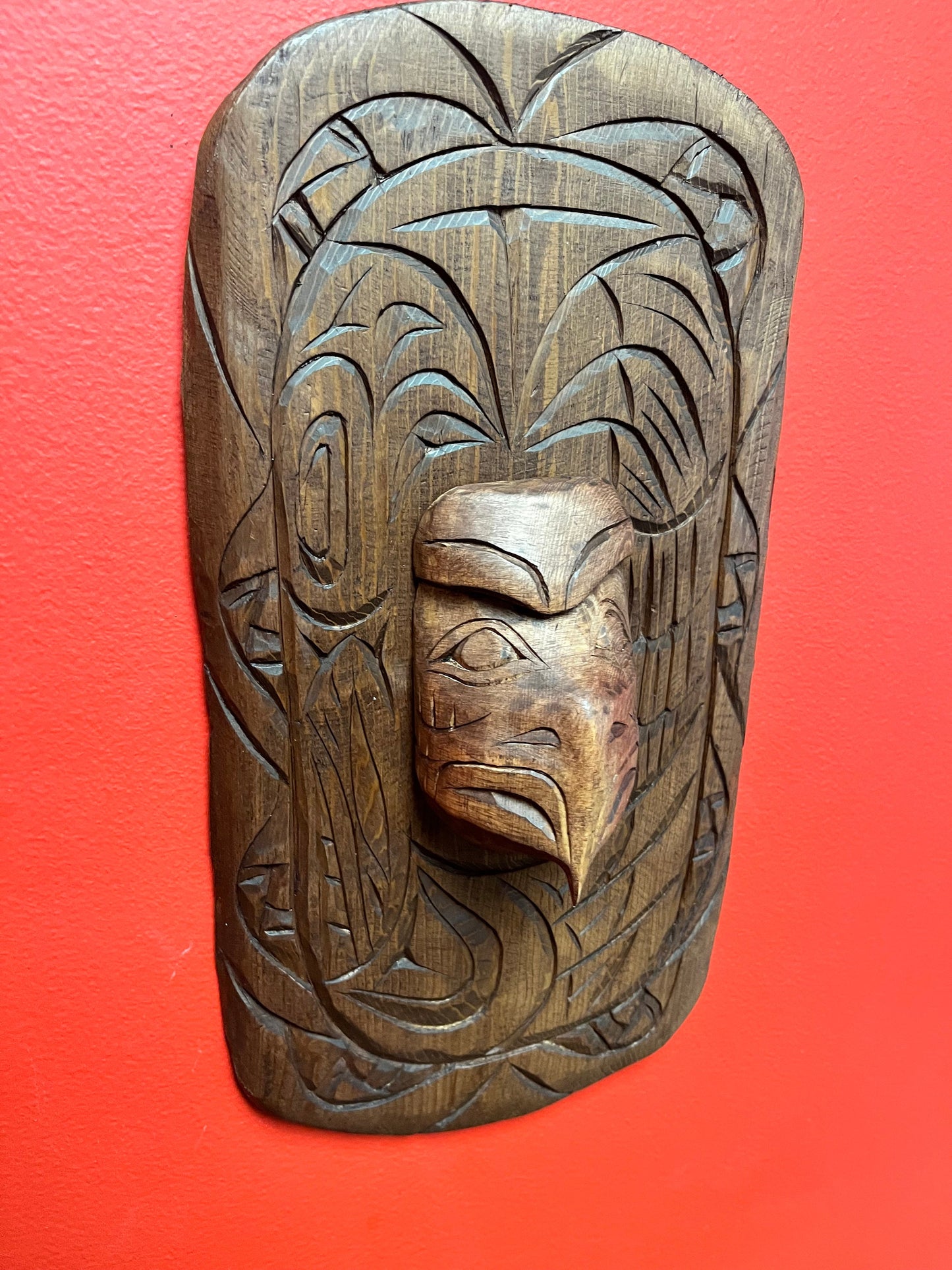 Stunning 14 x 8 indigenous, first nations, Pacific Northwest coast, eagle and ancestor mask on plaque   Stan Joseph beauty  wow