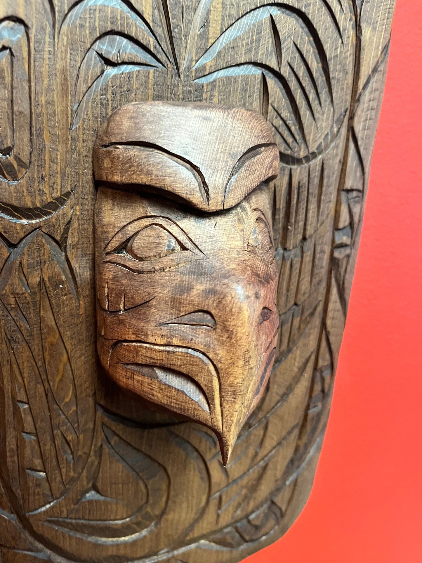 Stunning 14 x 8 indigenous, first nations, Pacific Northwest coast, eagle and ancestor mask on plaque   Stan Joseph beauty  wow