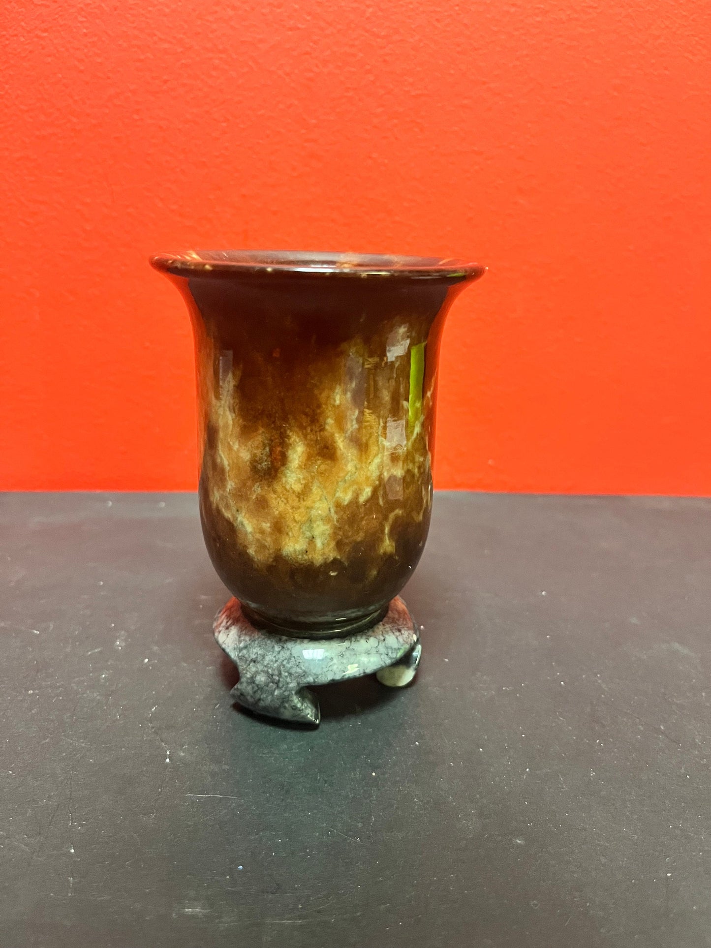 A  Stunning antique Chinese stone cup on Stone base  seems to be a ceremonial piece  amazing condition  fabulous colouring