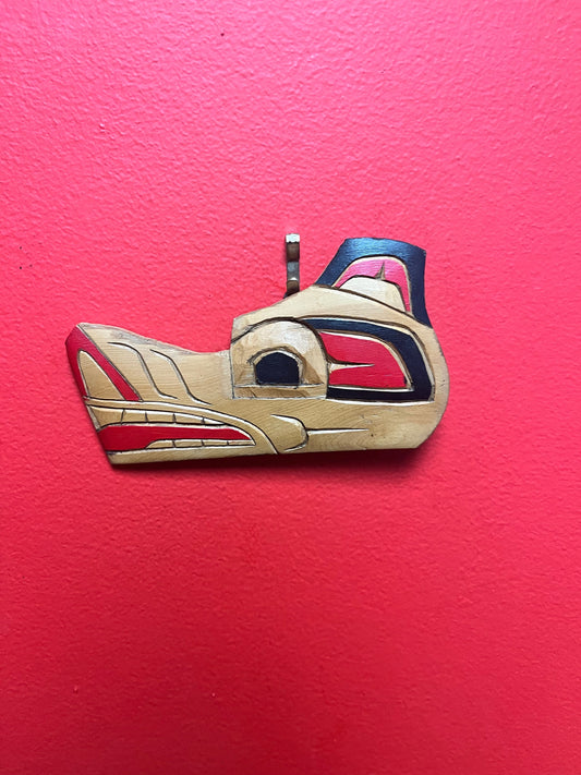 Lovely indigenous first nations pacific northwest coast 6 x 3 high cedar painted Thunderbird plaque   Tom Munson