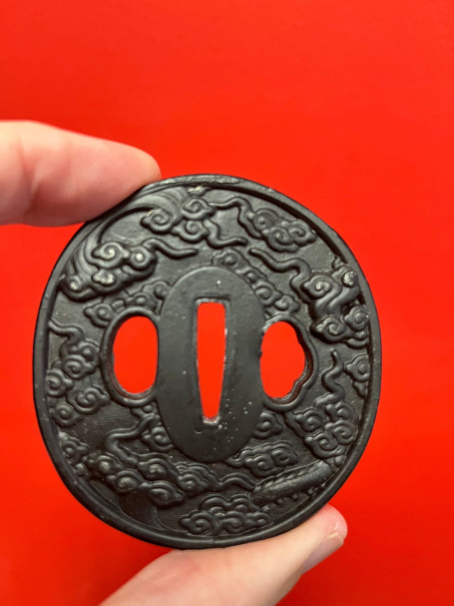 A  Lovely 3 inch Japanese samurai cast iron  tsuba  vintage beauty from collection