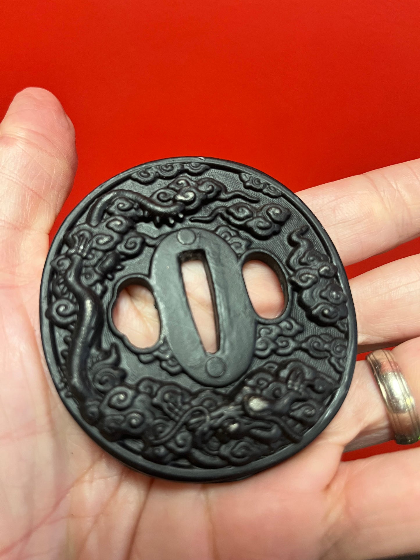 A  Lovely 3 inch Japanese samurai cast iron  tsuba  vintage beauty from collection