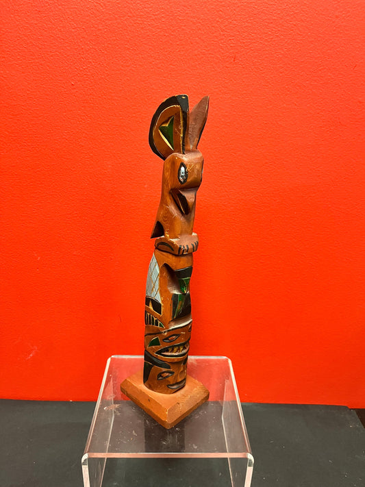 Lovely old 15 inch tall unsigned primitive totem pole   indigenous first nations Pacific northwest coast beauty