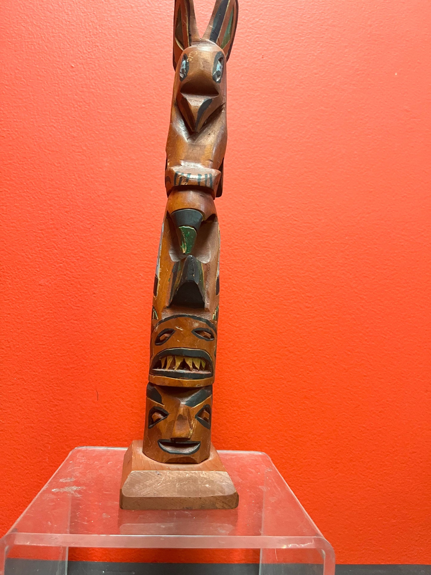 Lovely old 15 inch tall unsigned primitive totem pole   indigenous first nations Pacific northwest coast beauty